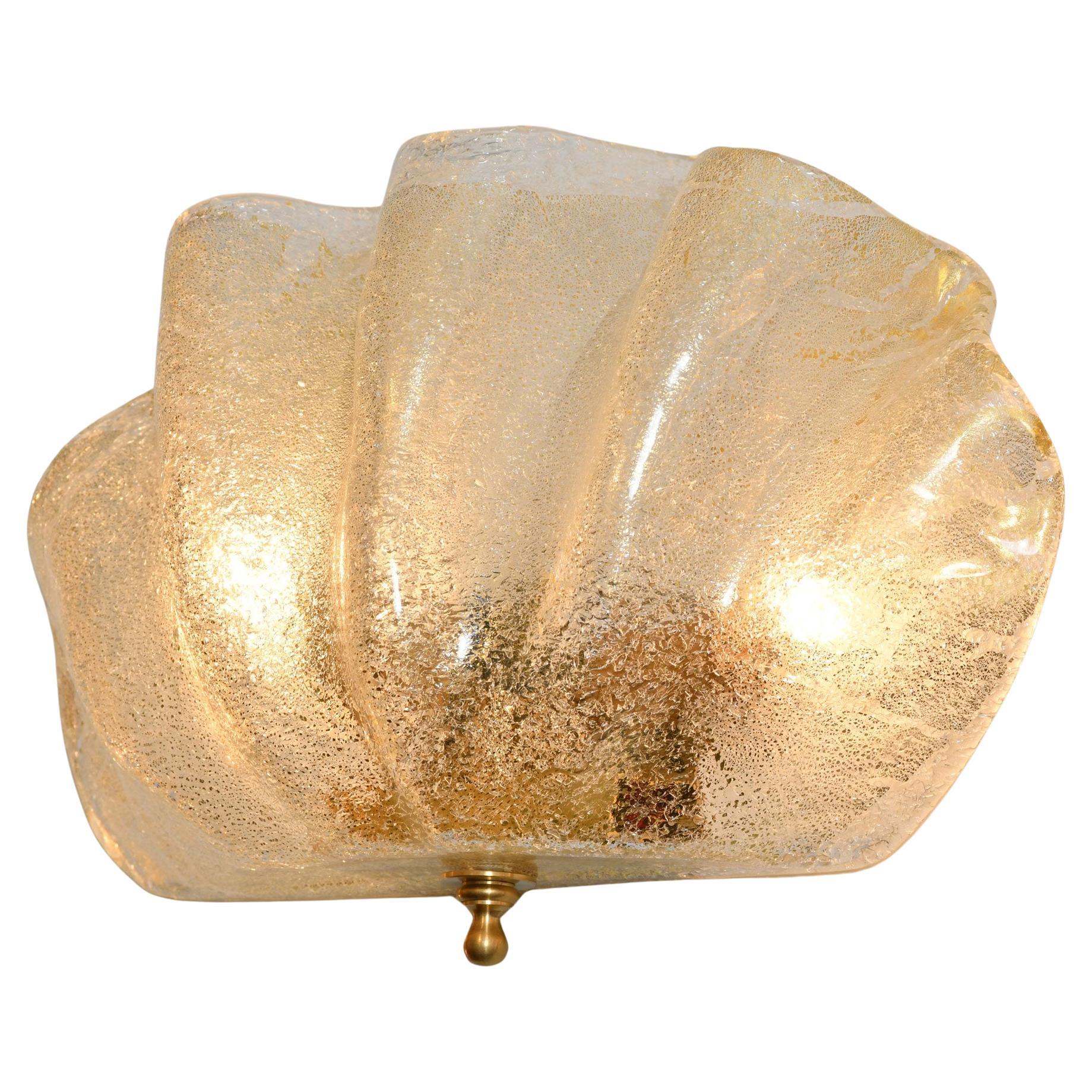 Single Italian Murano gold flecked Clam Shell Wall Light For Sale