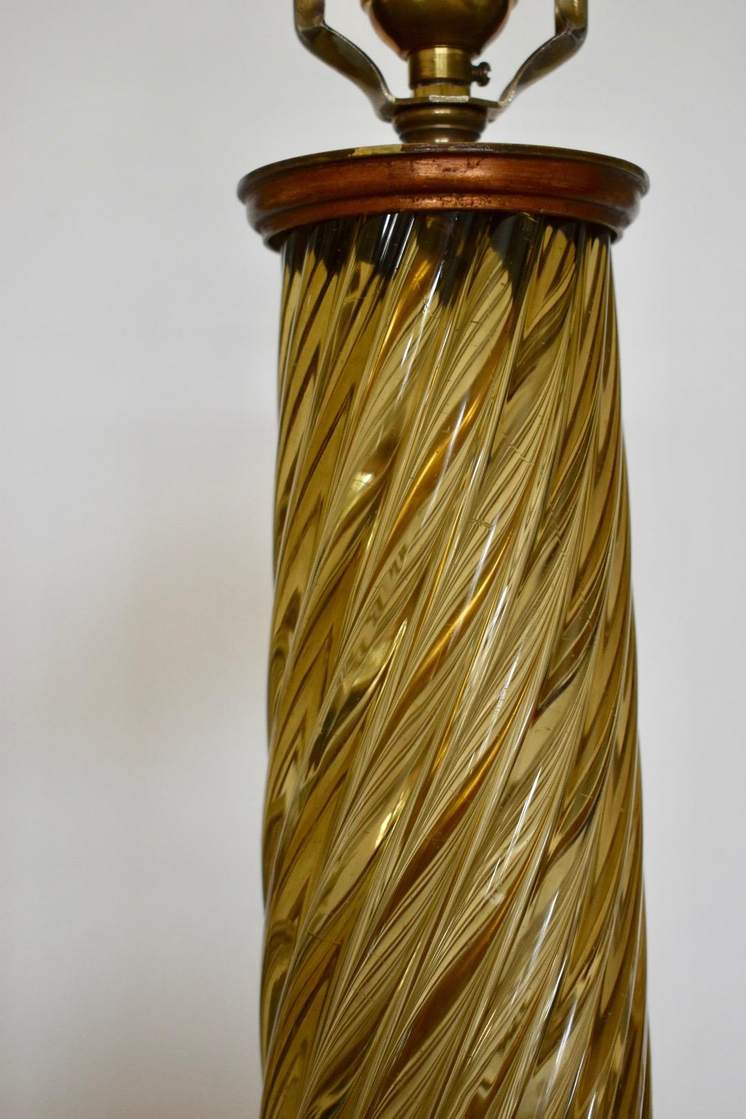 Mid-20th Century Single Italian Murano Marbro Glass Lamp in Bronze by Seguso For Sale