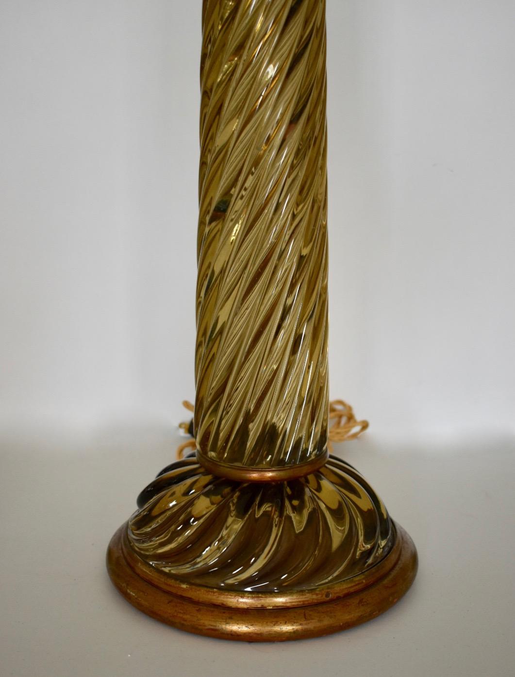 Wood Single Italian Murano Marbro Glass Lamp in Bronze by Seguso For Sale