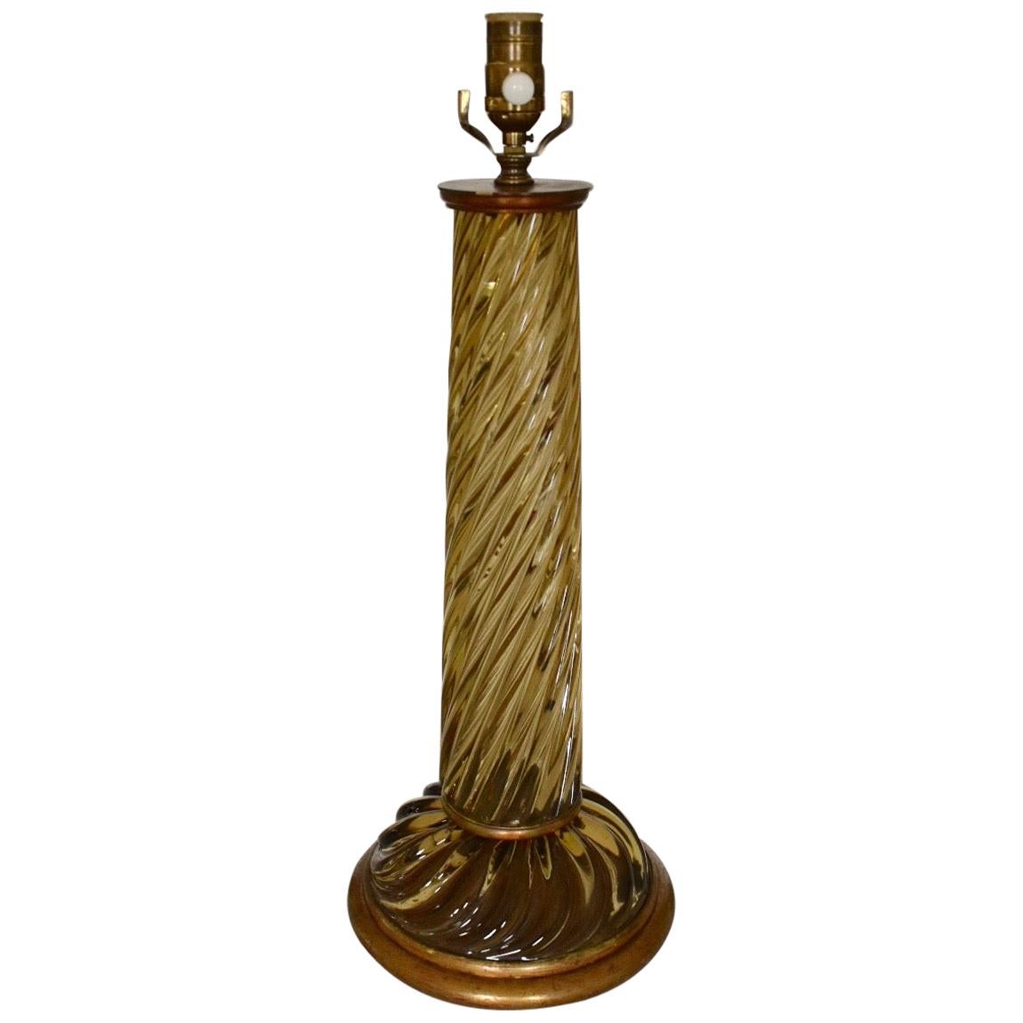 Single Italian Murano Marbro Glass Lamp in Bronze by Seguso For Sale
