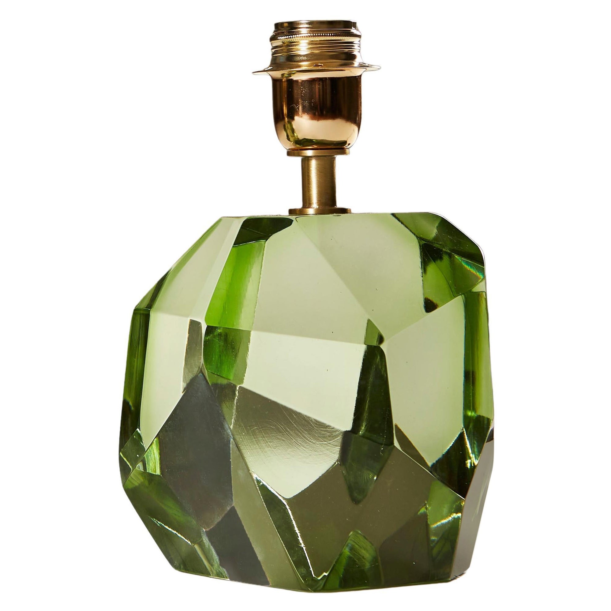 Single Italian Murano Pale Green Rock Jewel Table Lamp