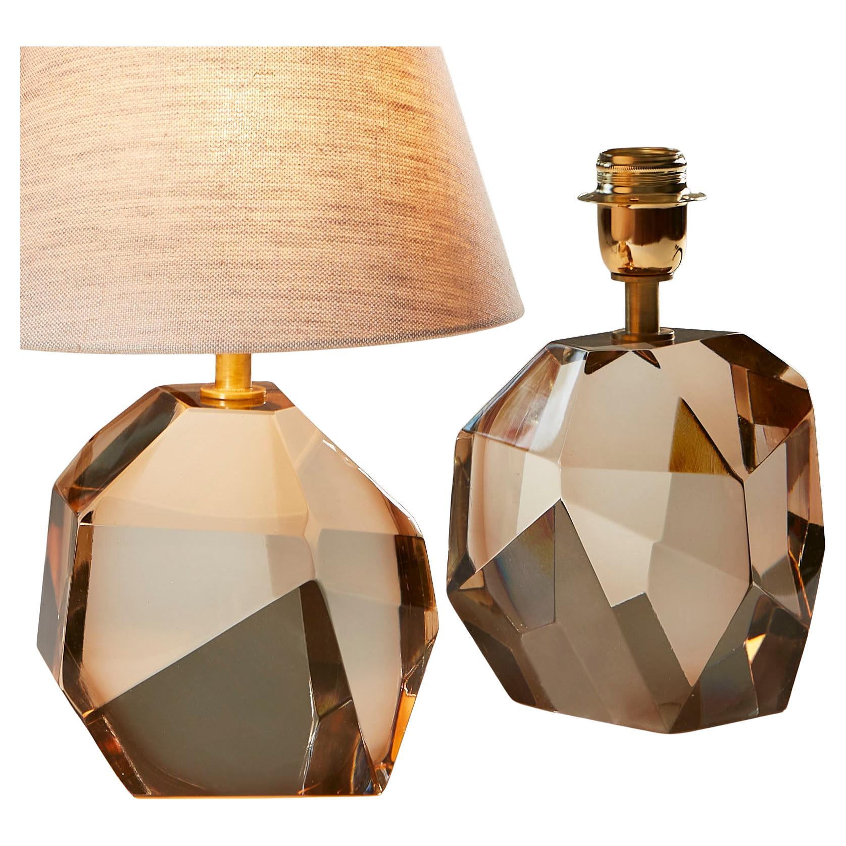 Brass Single Italian Murano Pale Pink Rock Jewel Table Lamp For Sale