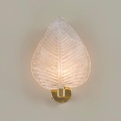 Single Italian Murano Textured Leaf Wall Lights with brass backplate