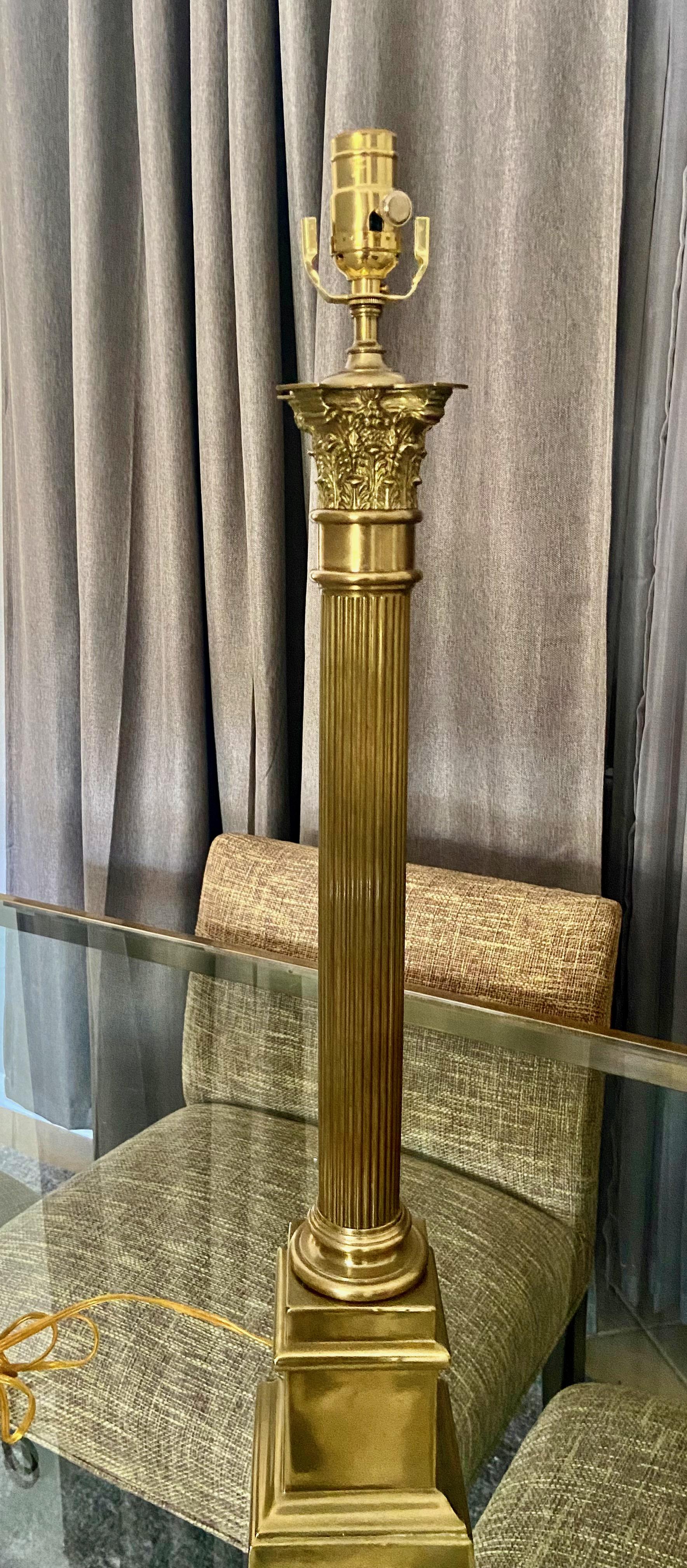 Single Italian Neoclassic Column Brass Table Lamp 5