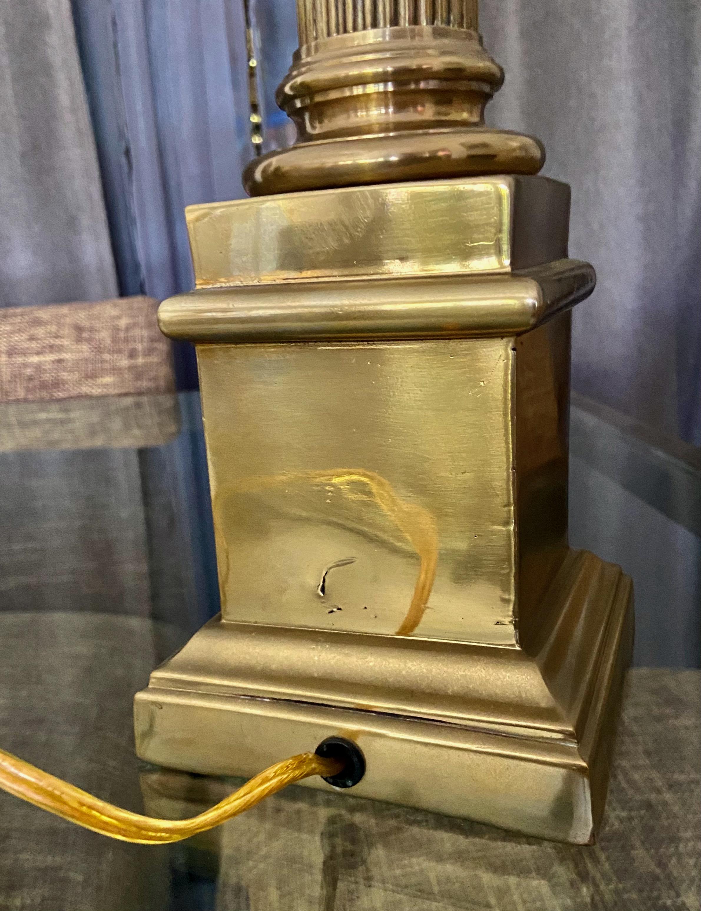 Single Italian Neoclassic Column Brass Table Lamp 6