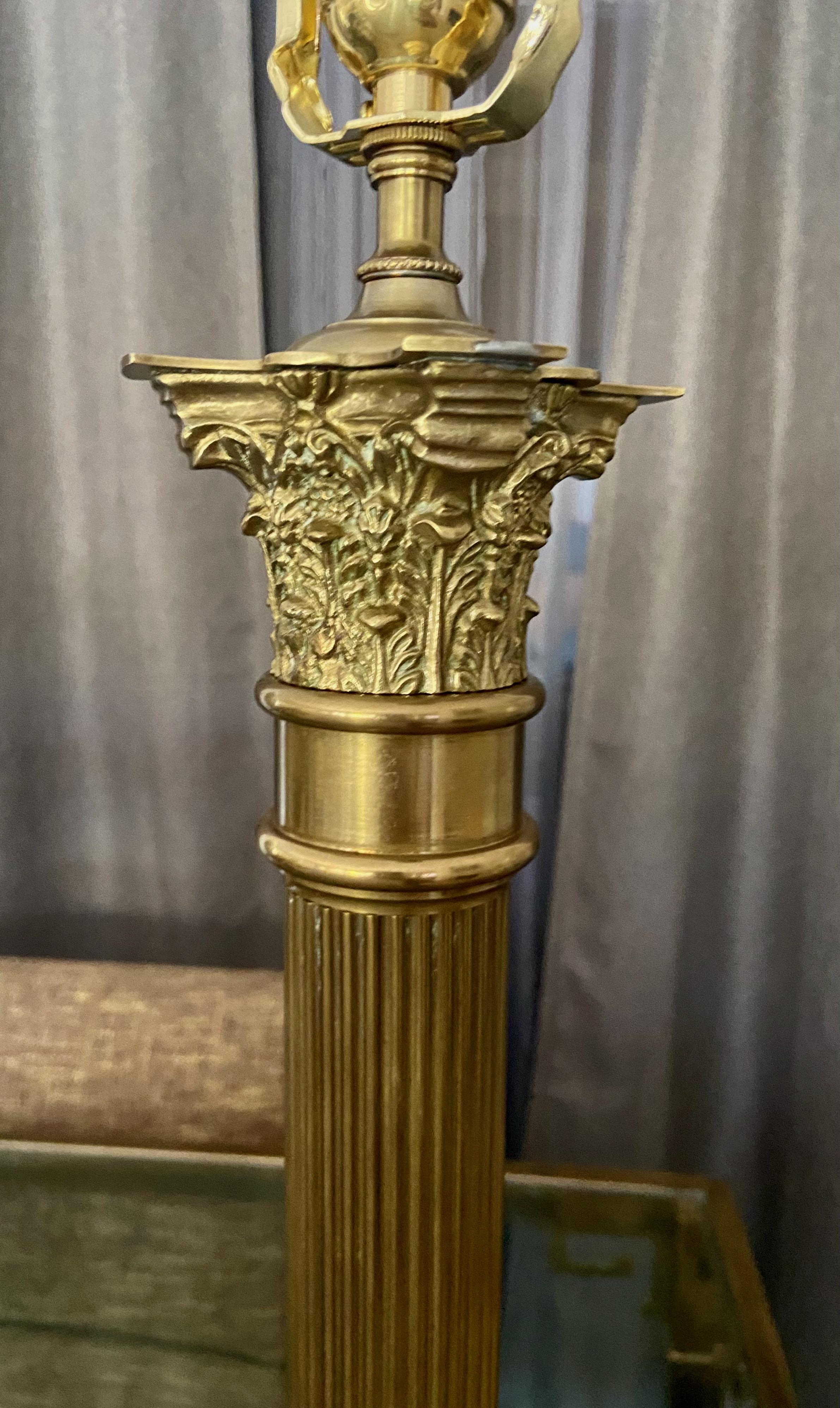 Contemporary Single Italian Neoclassic Column Brass Table Lamp
