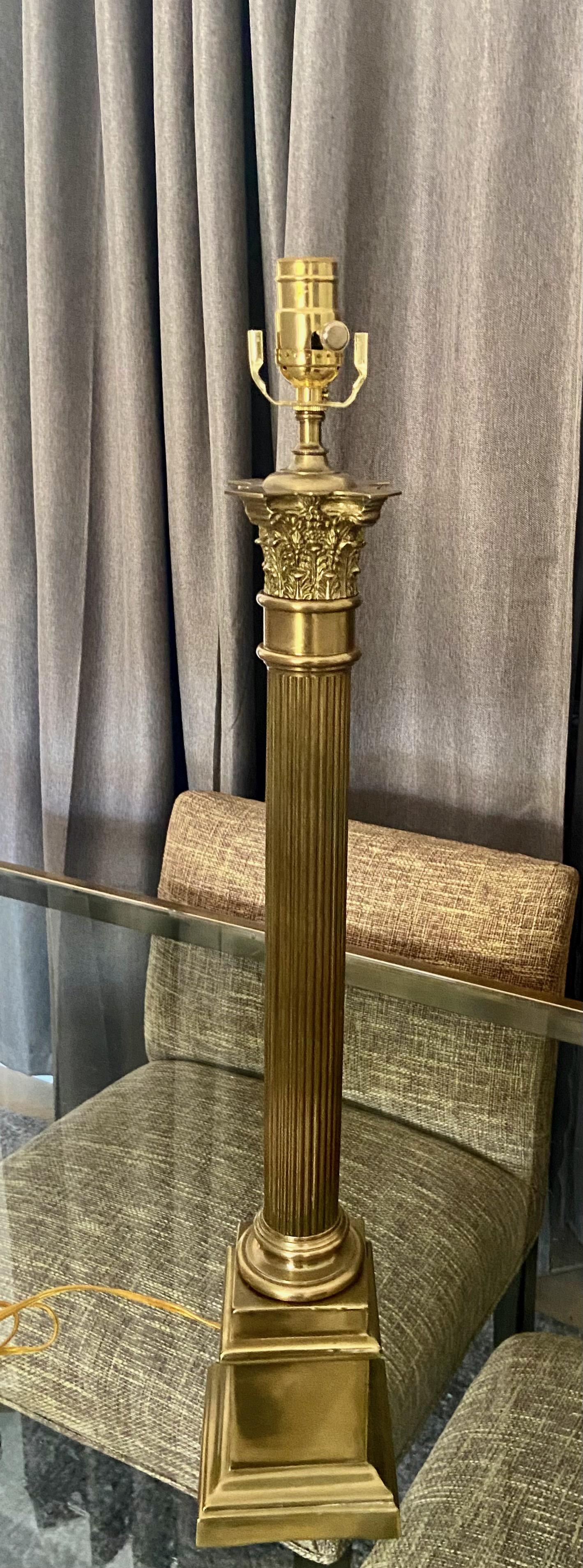 Single Italian Neoclassic Column Brass Table Lamp 1