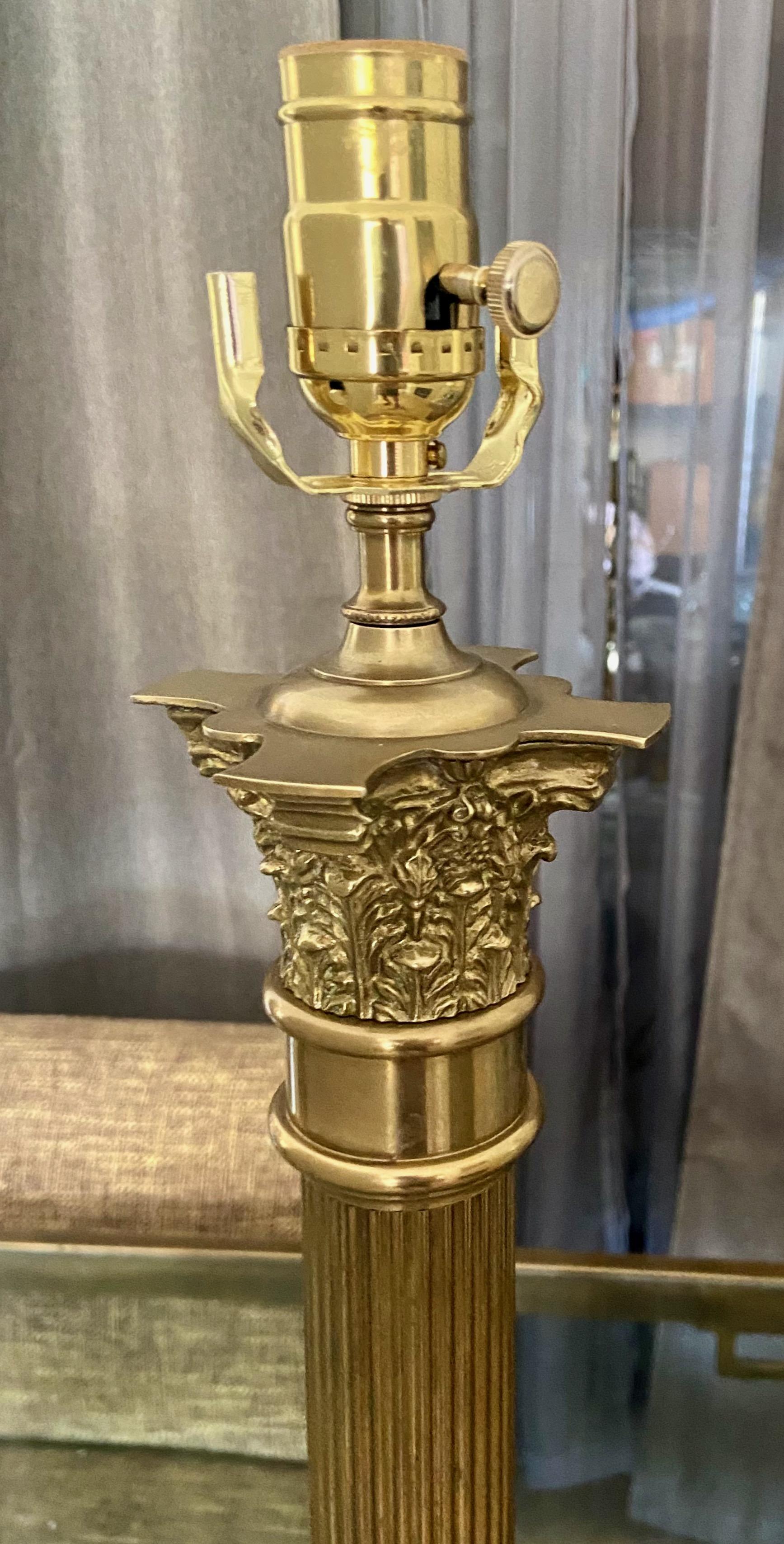 Single Italian Neoclassic Column Brass Table Lamp 2