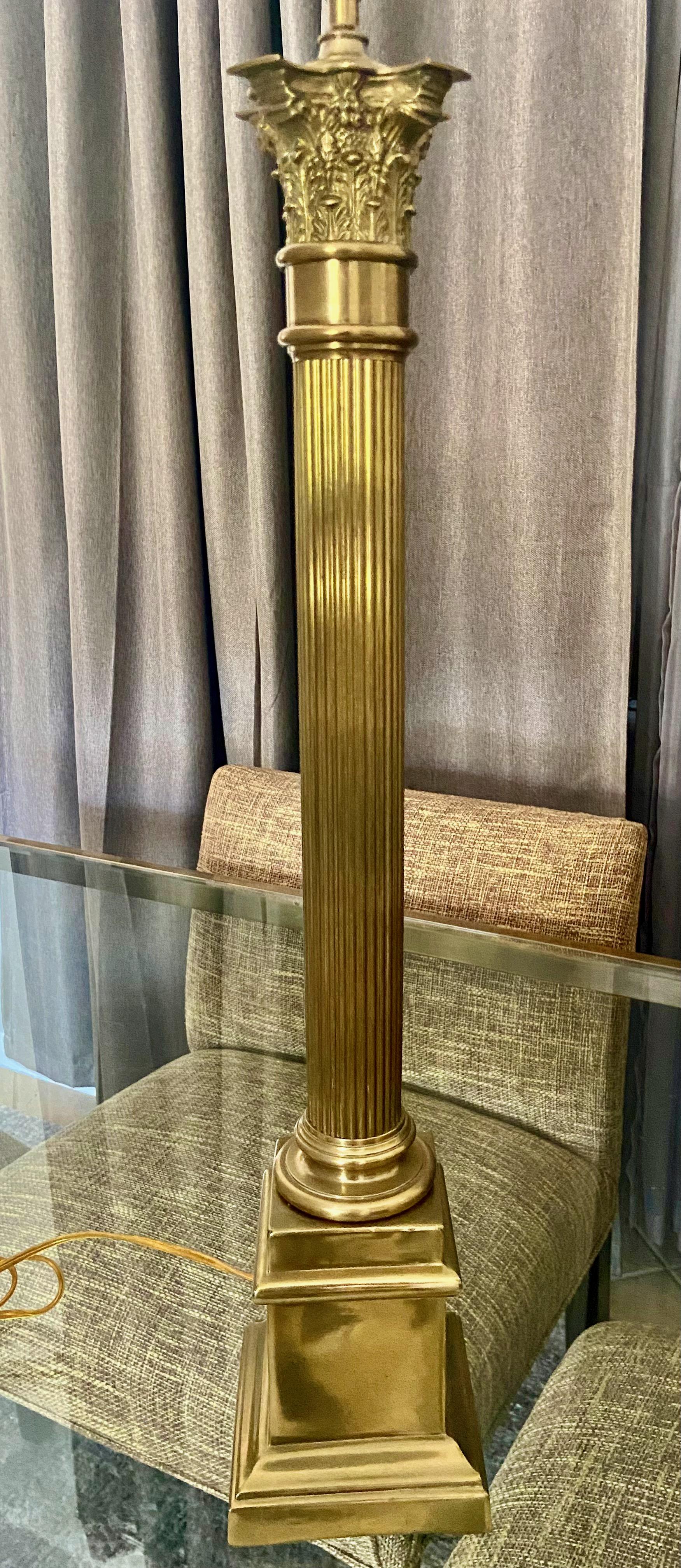 Single Italian Neoclassic Column Brass Table Lamp 3
