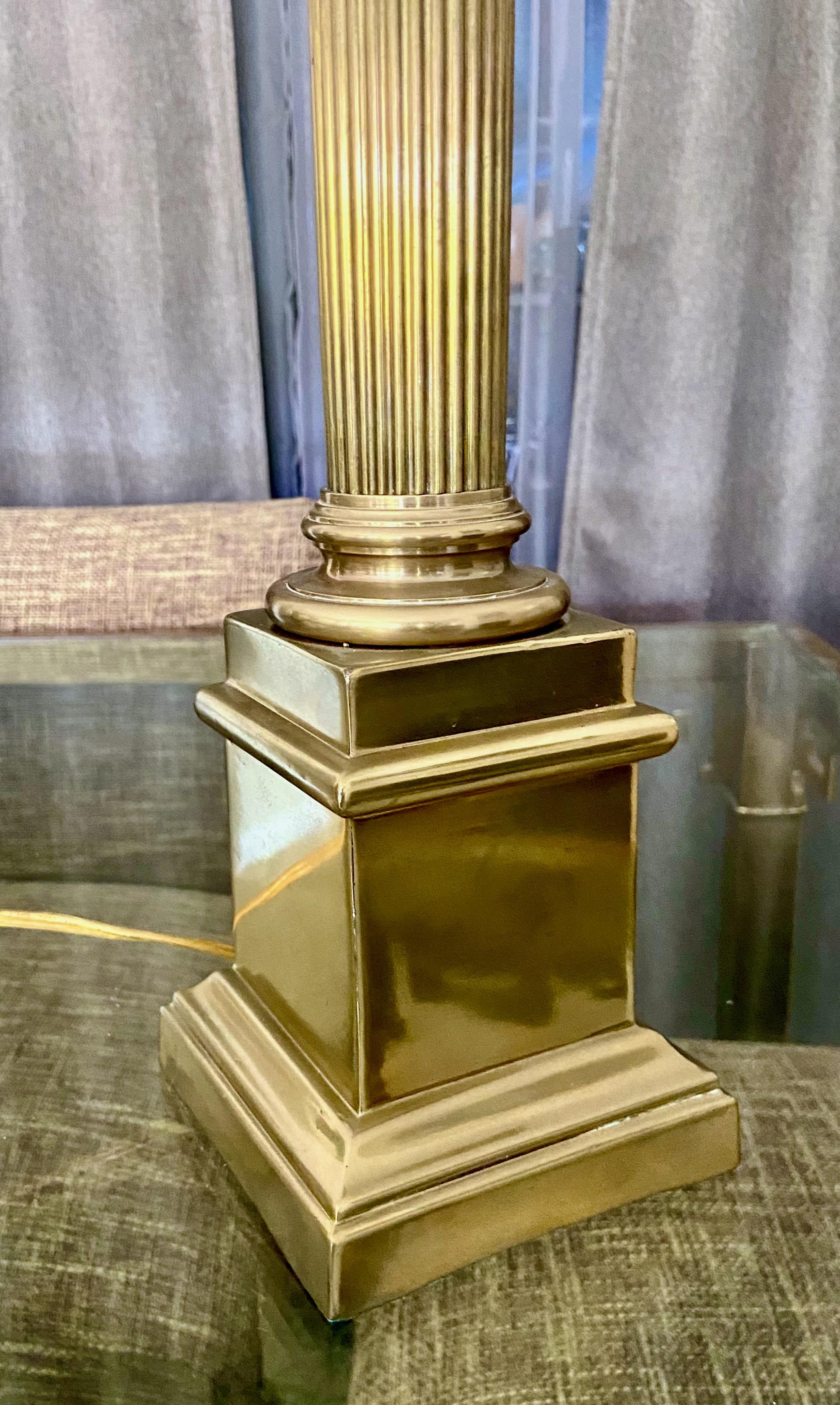 Single Italian Neoclassic Column Brass Table Lamp 4