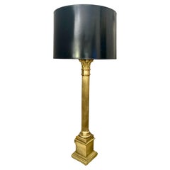 Single Italian Neoclassic Column Brass Table Lamp