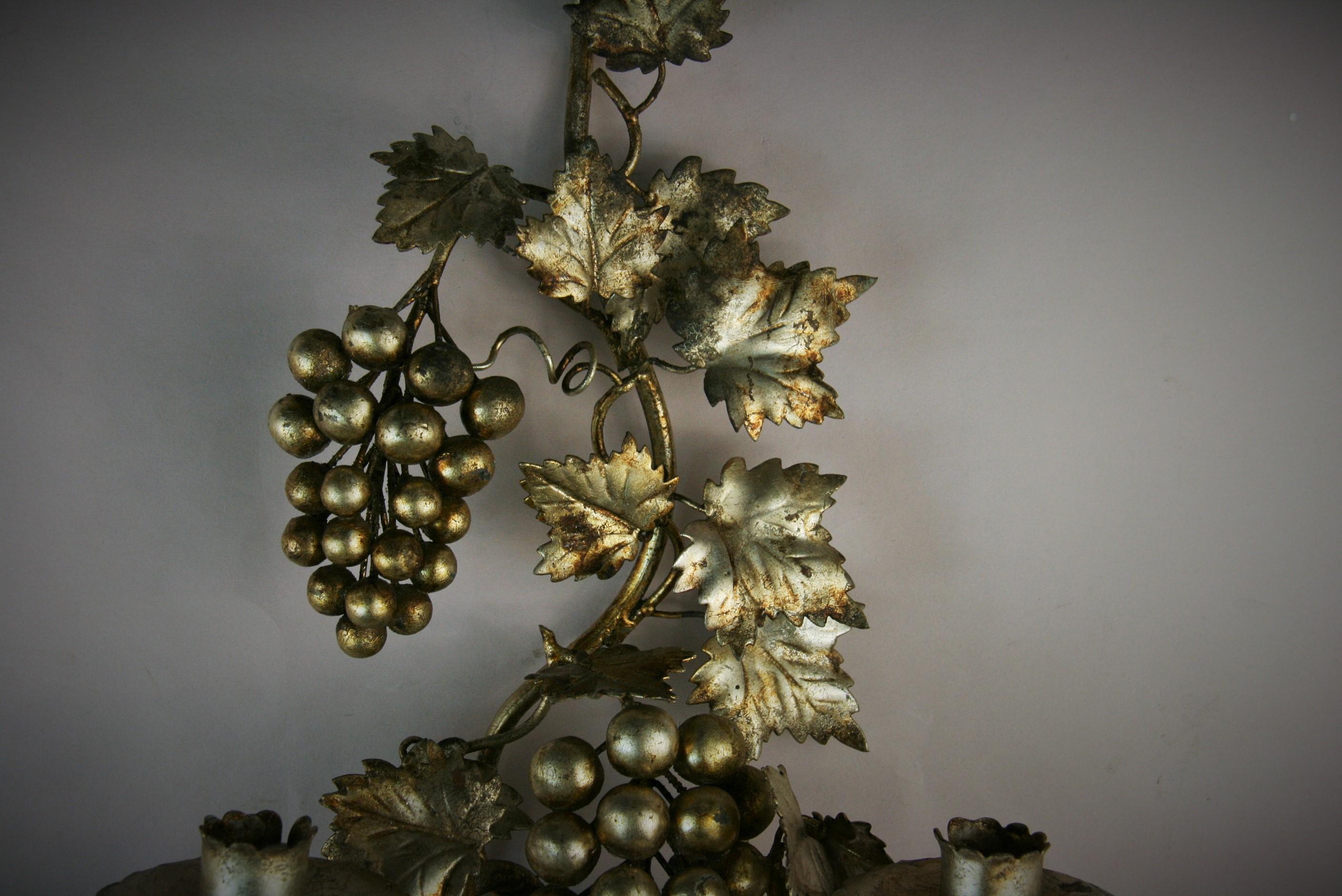 Metal Single Italian Silver Leaf and Grape Sconce For Sale
