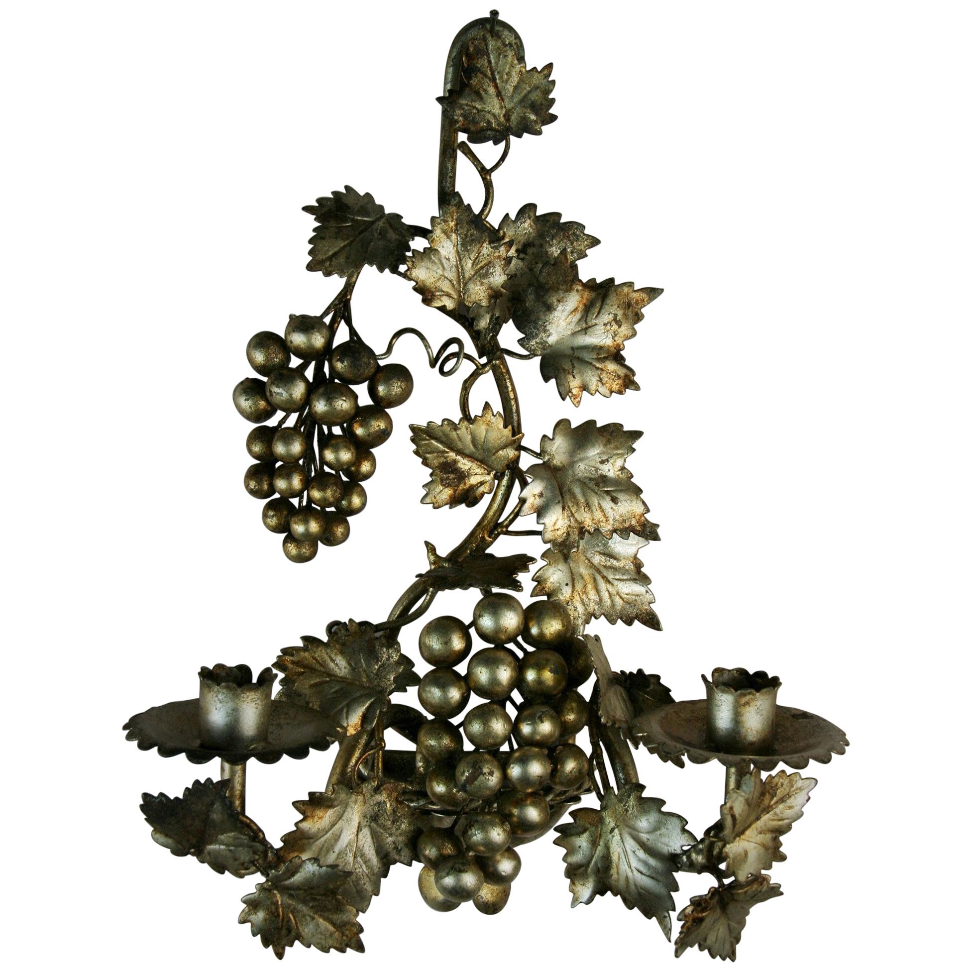 Single Italian Silver Leaf and Grape Sconce For Sale