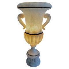 Single Italian Tall Alabaster and Brass Urn Handles Table Lamp