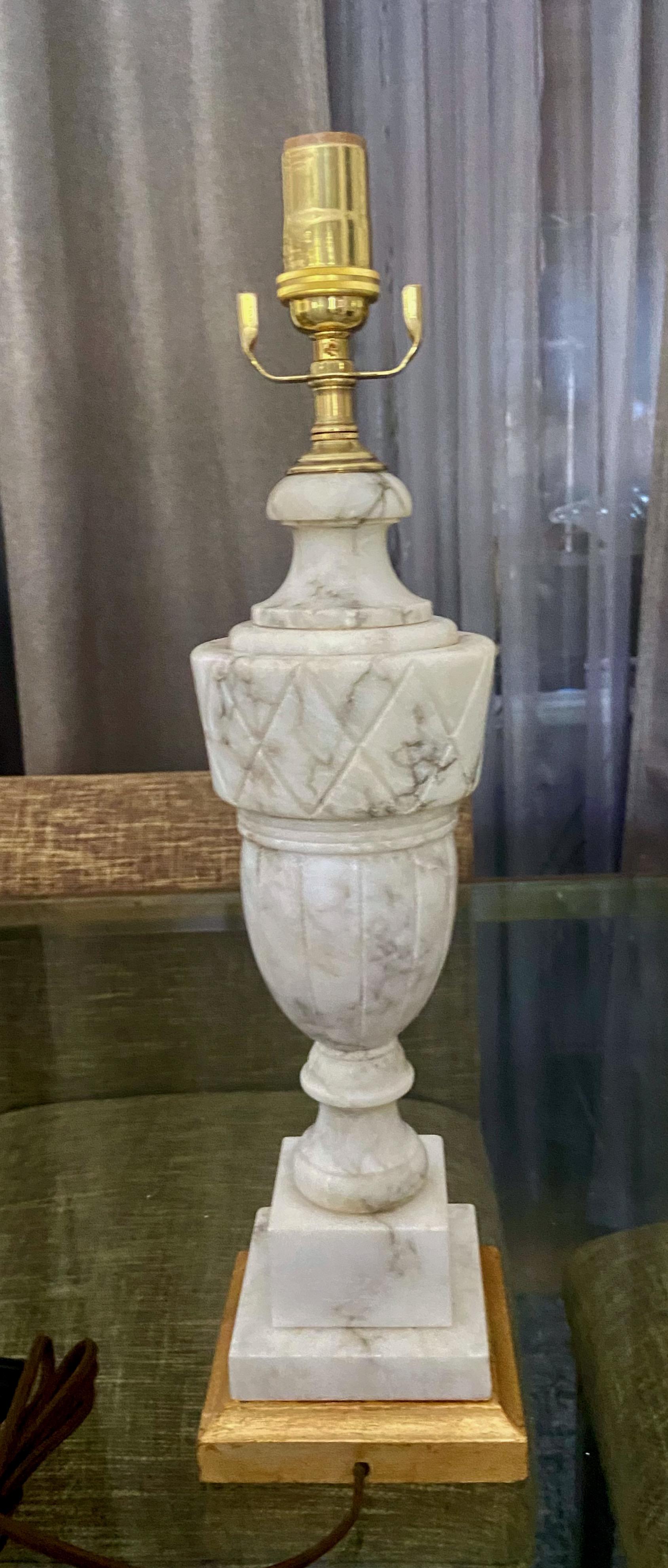 Brass Single Italian Urn Neoclassic Alabaster Table Lamp For Sale