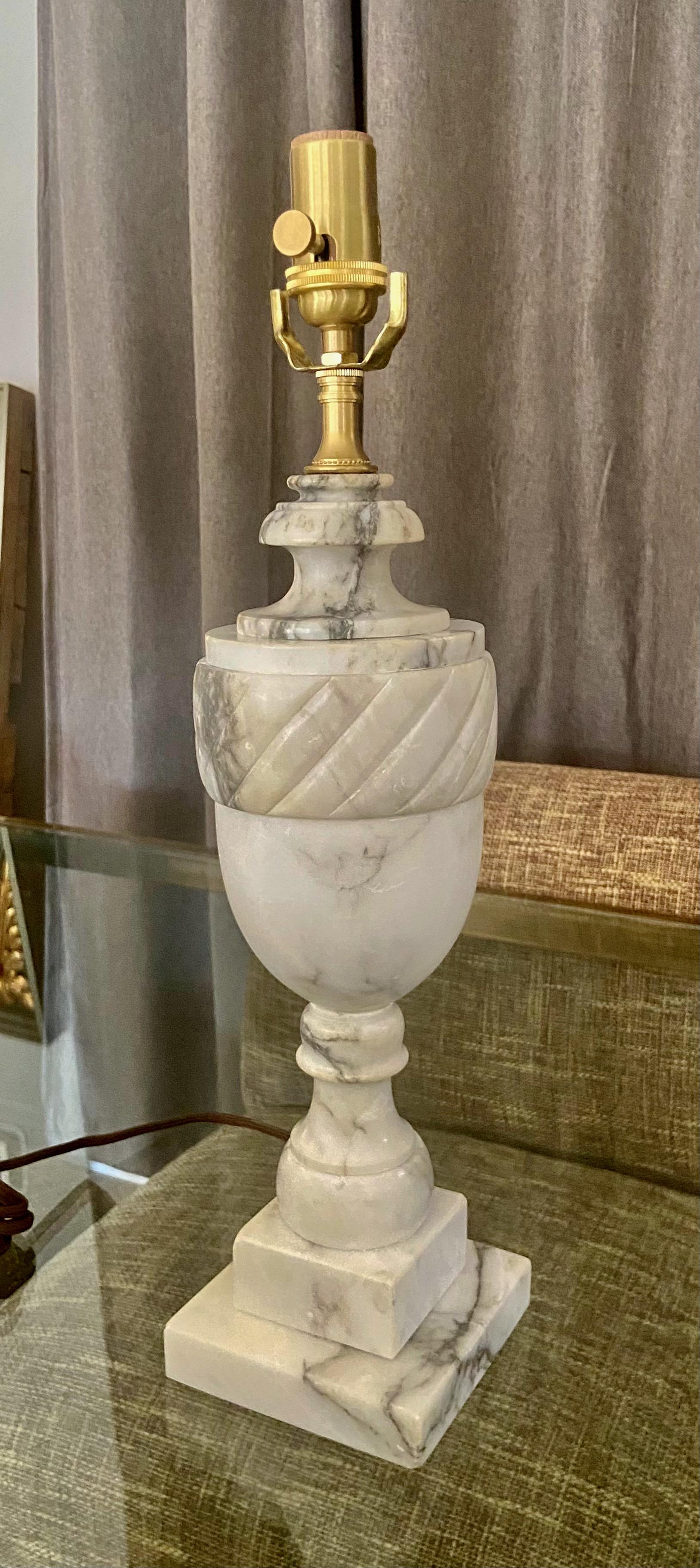 Brass Single Italian Urn Neoclassic Alabaster Table Lamp For Sale