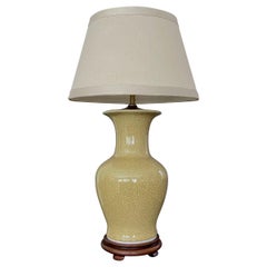 Single Japanese Asian Yellow Crackle Porcelain Table Lamp