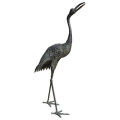 Single Japanese Meiji Period Bronze Sculpture of a Crane