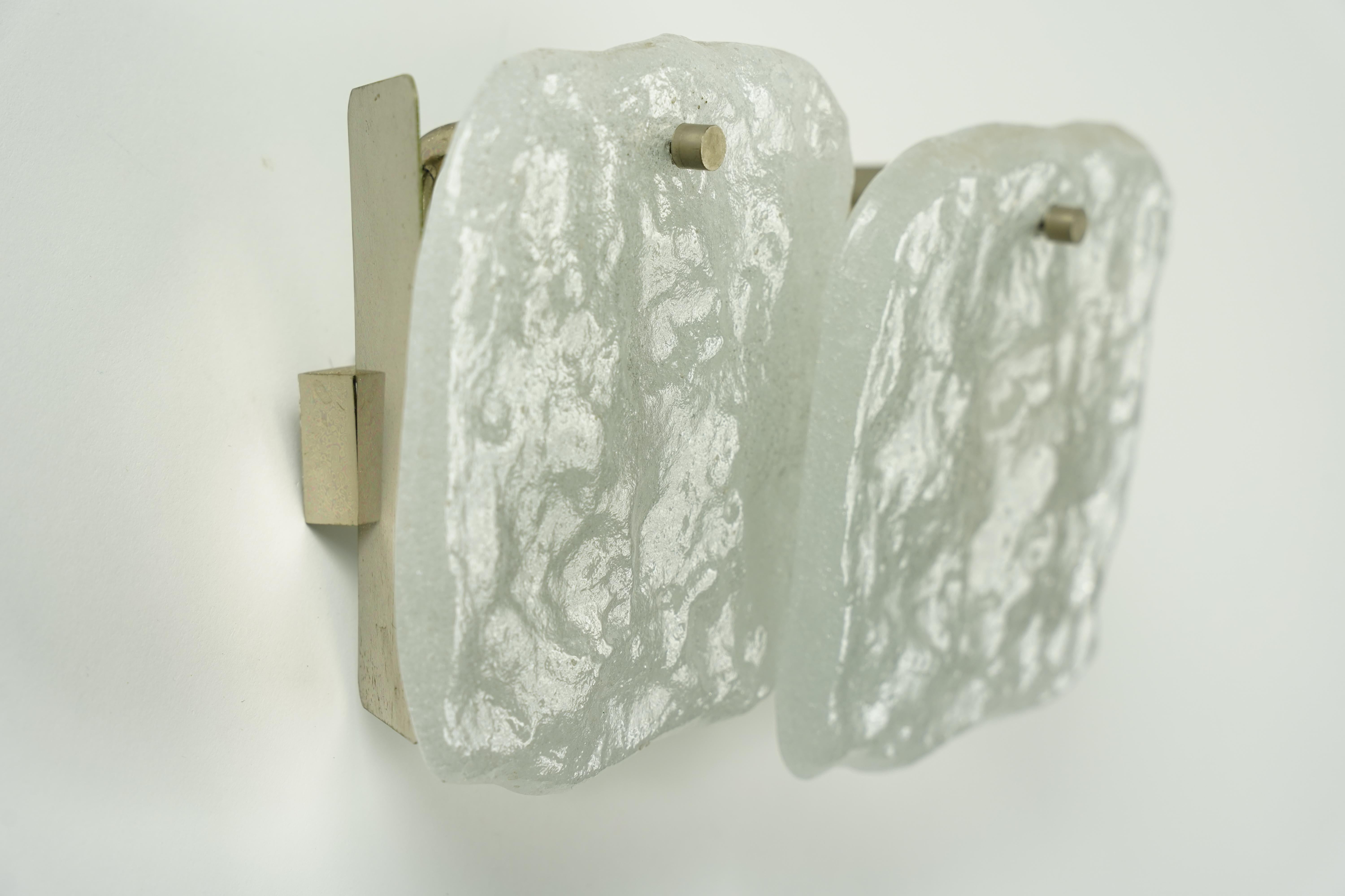 Metal Four single Kalmar Wall Light 2 bubbleGlass chrome sconce, Vienna Austria, 1970s For Sale