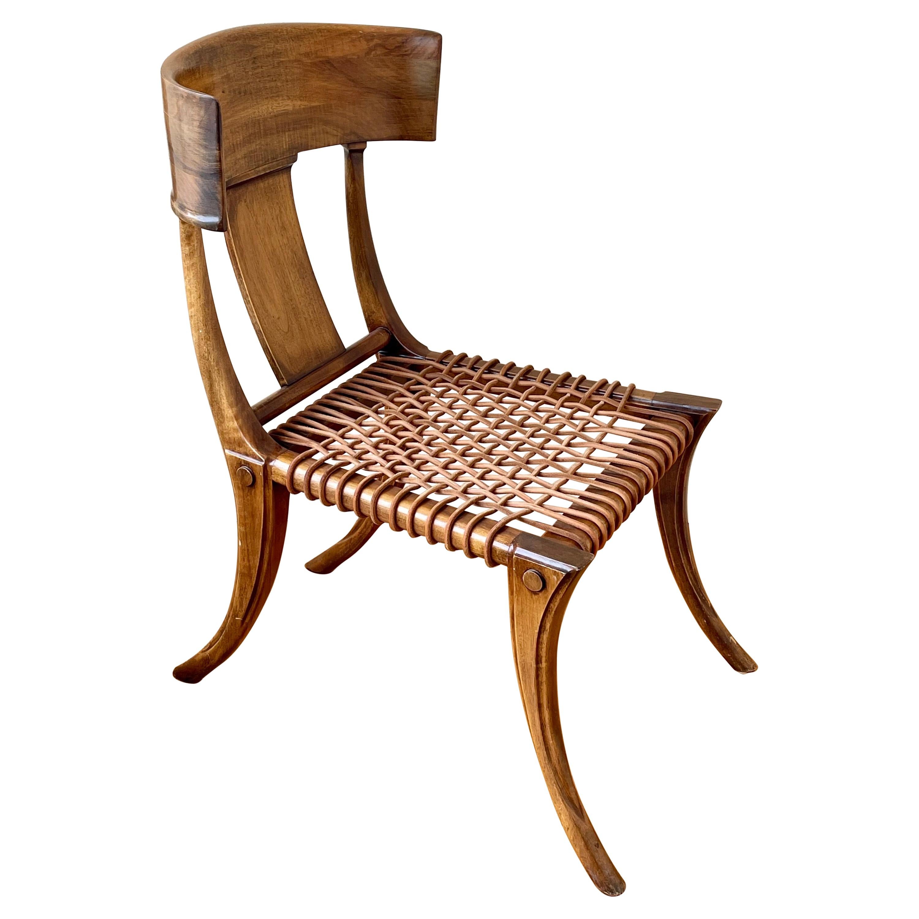 Single Klismos Chair in Walnut Frames with Leather Straps