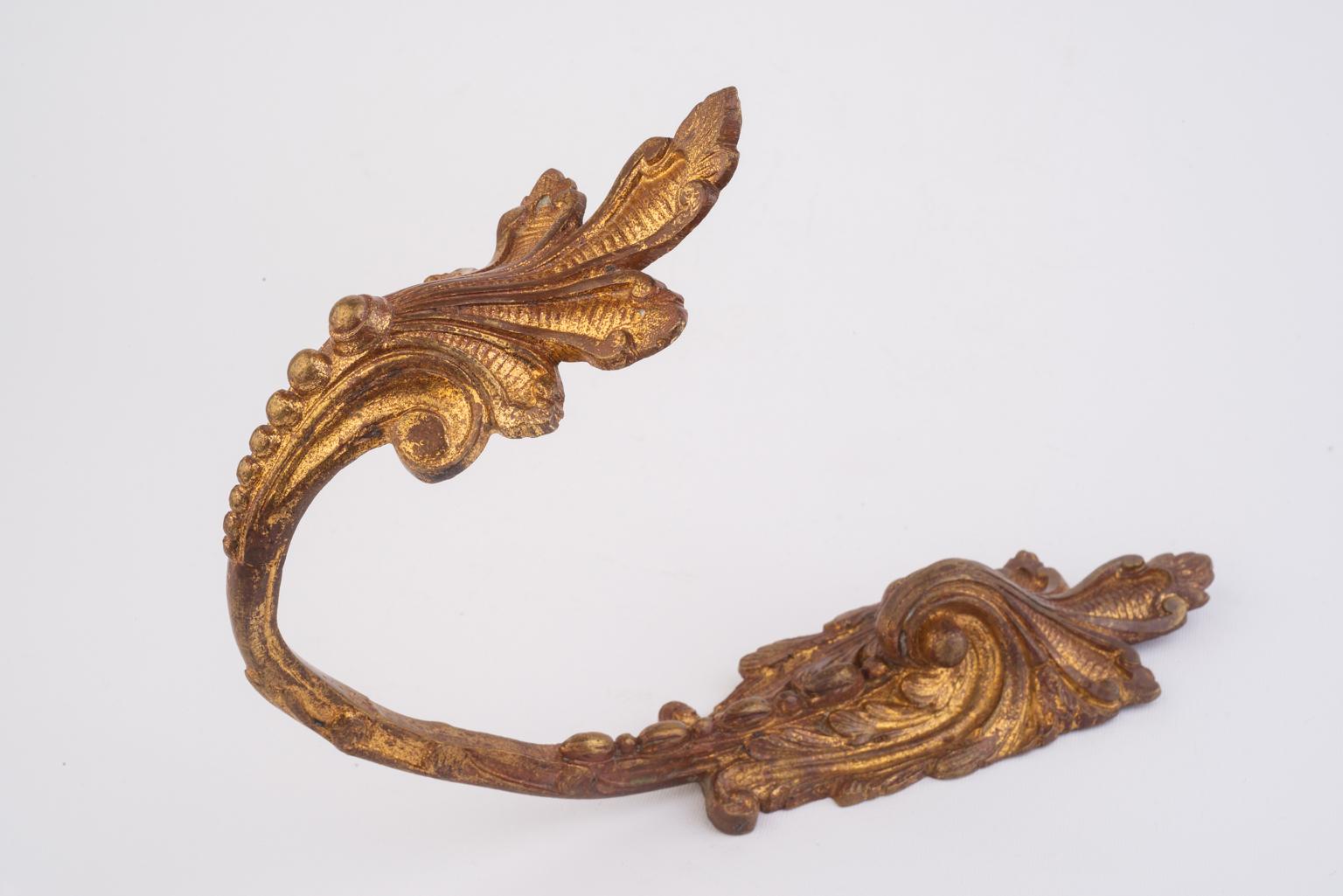 French Single Large Gilt Bronze Curtain Tie-Back For Sale