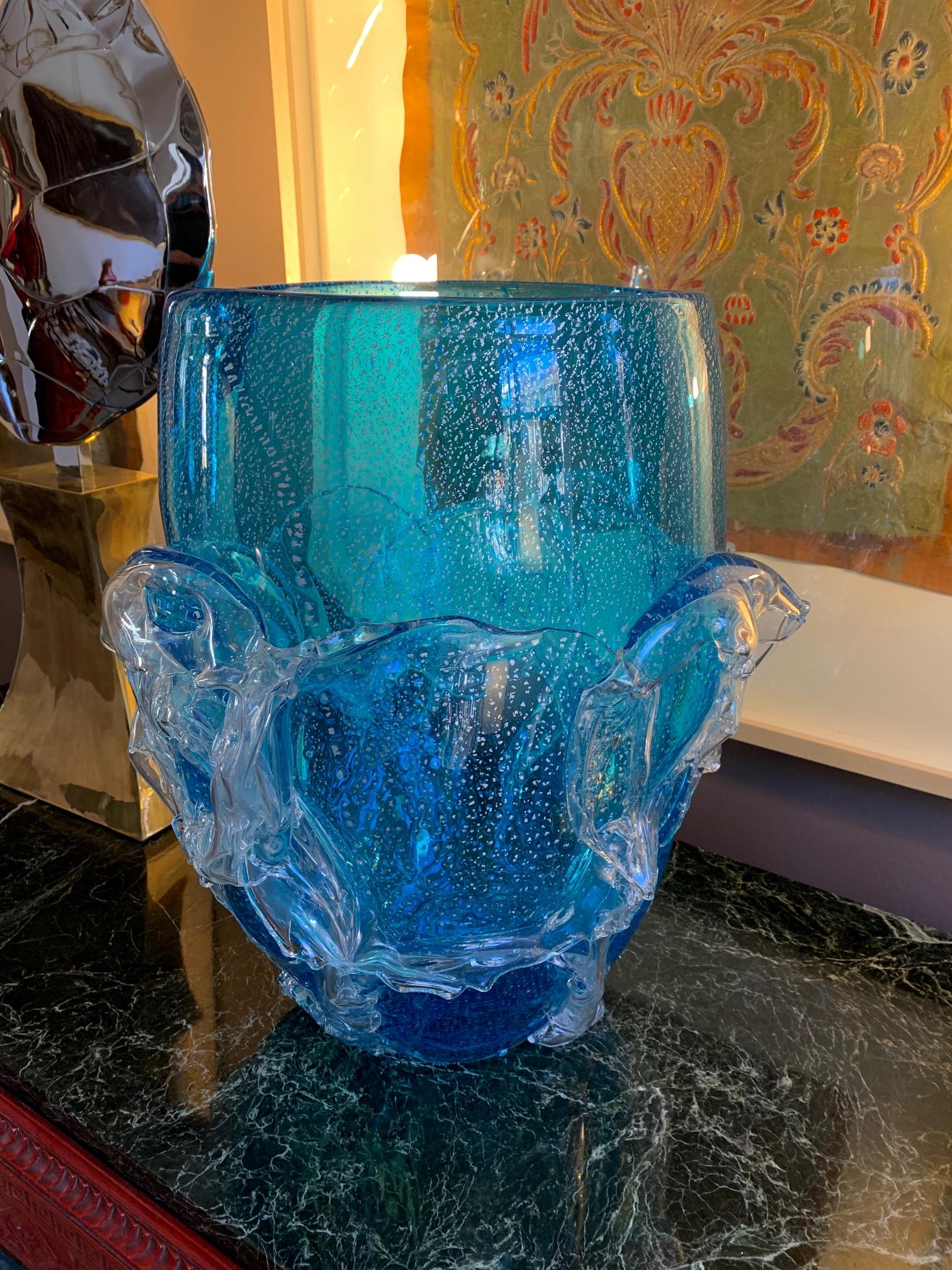 Single Large Mid-Century Modern Blue Murano Vase 4