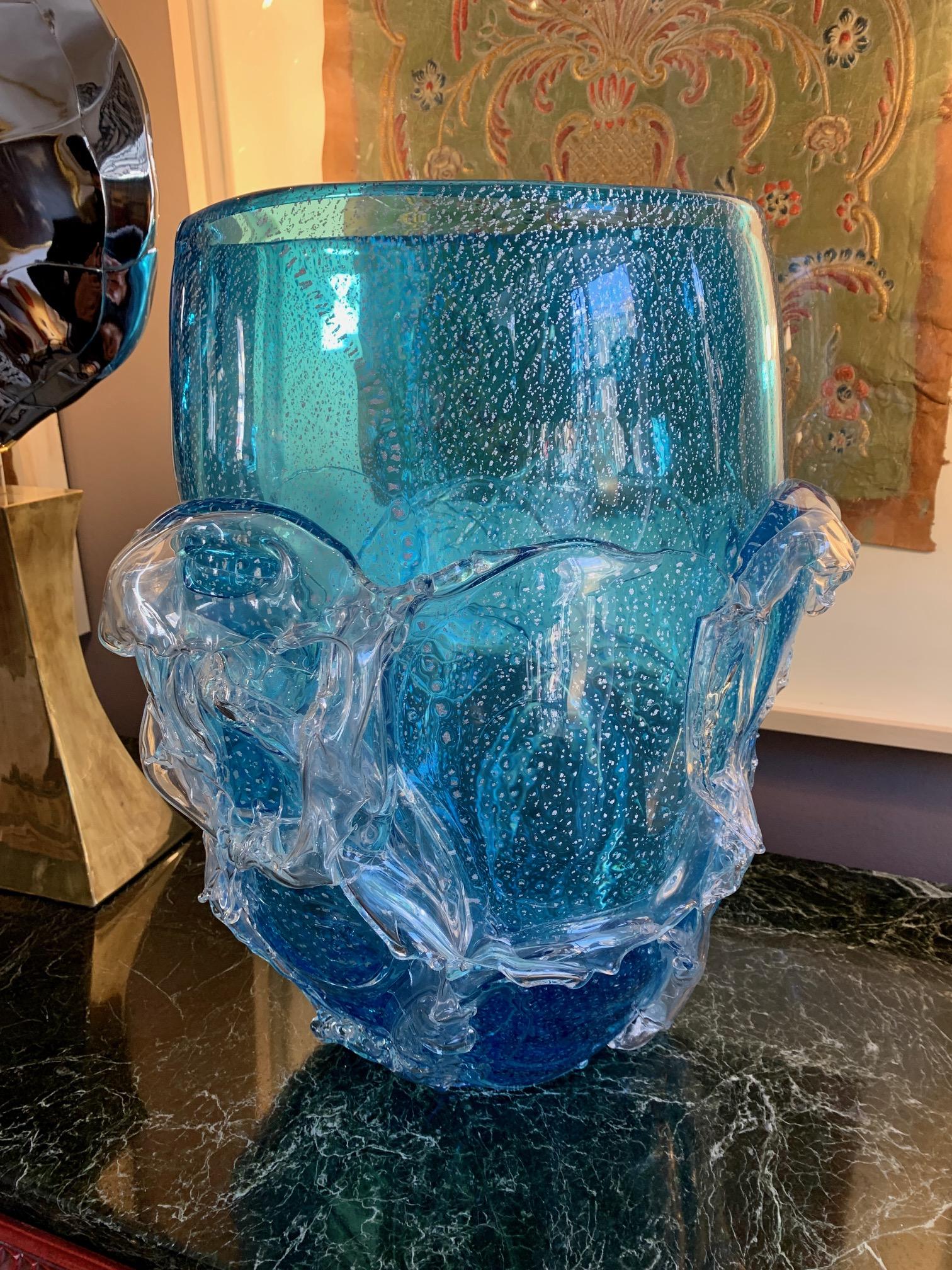 Single Large Mid-Century Modern Blue Murano Vase 5
