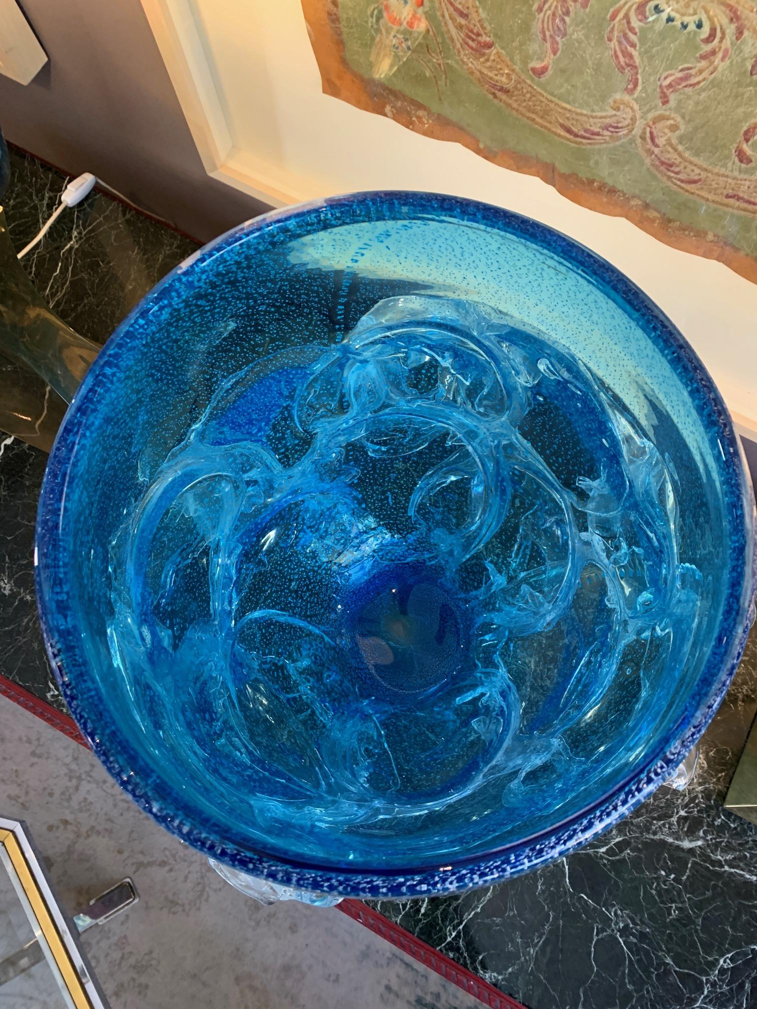 Single Large Mid-Century Modern Blue Murano Vase 6