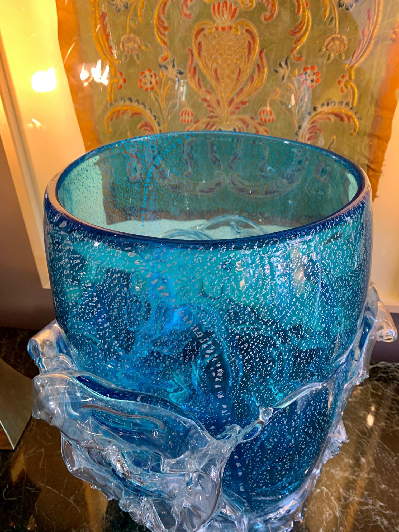 Single Large Mid-Century Modern Blue Murano Vase 7
