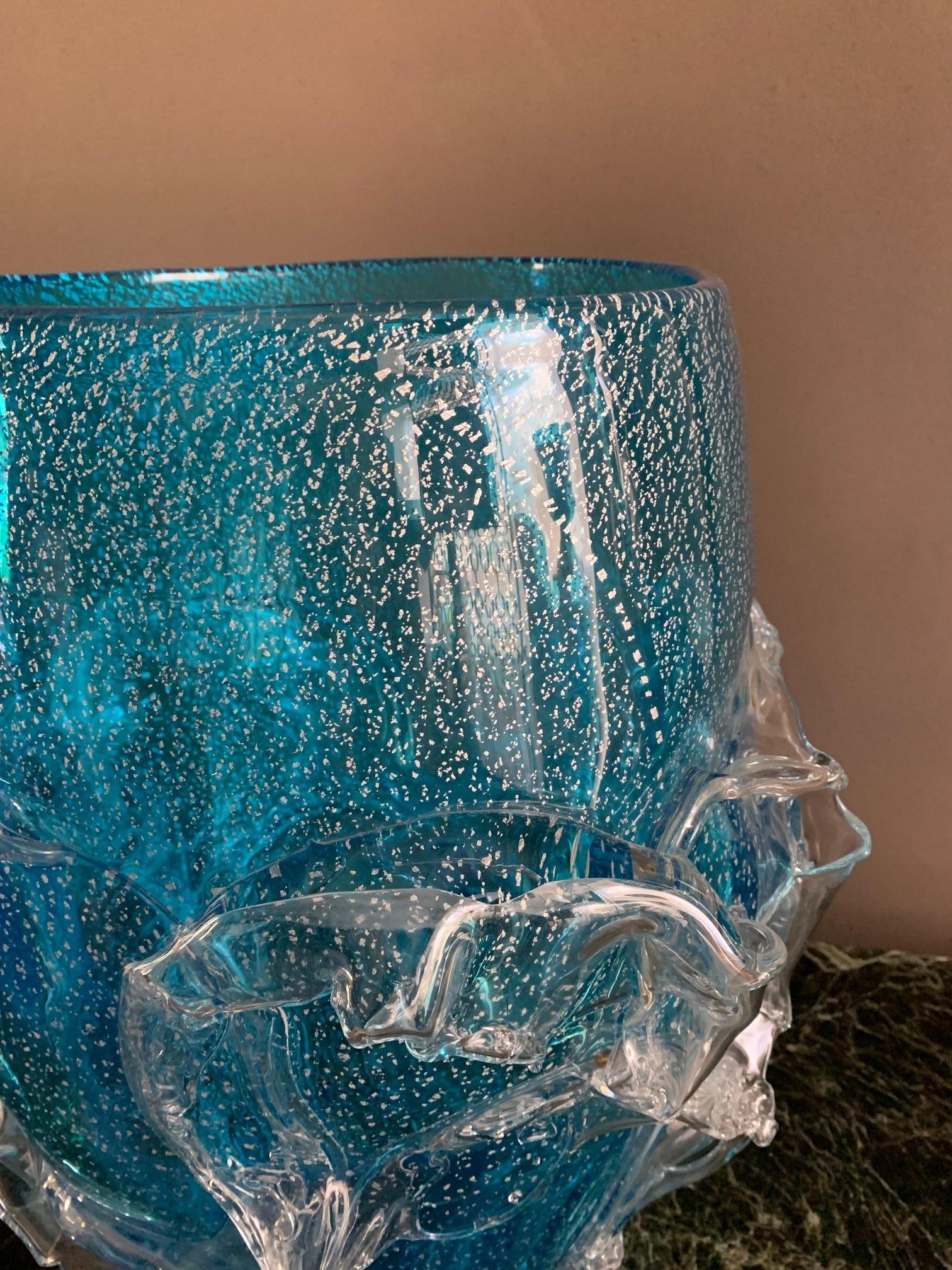 Single Large Mid-Century Modern Blue Murano Vase In Excellent Condition In Madrid, ES