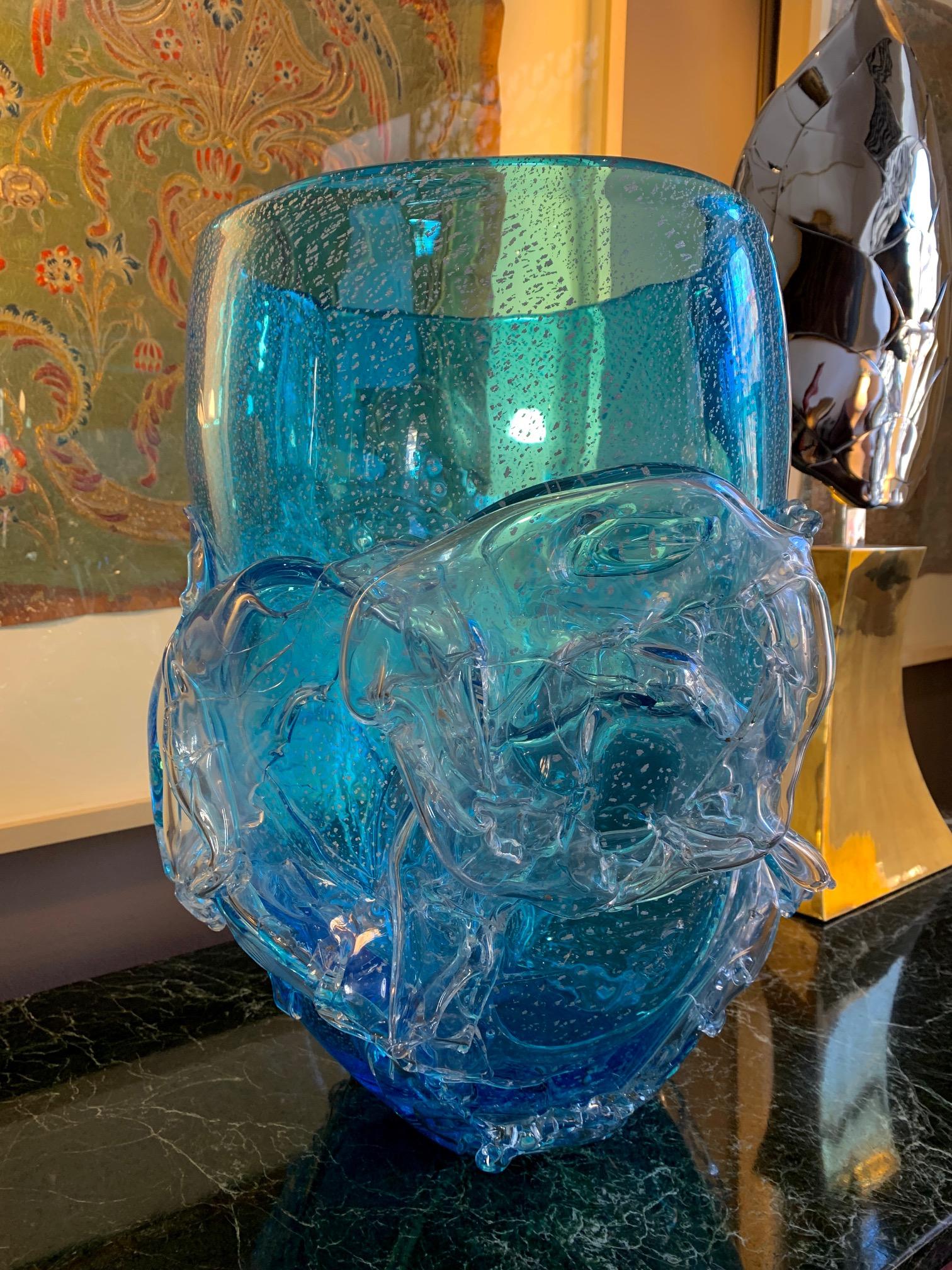 Single Large Mid-Century Modern Blue Murano Vase 3