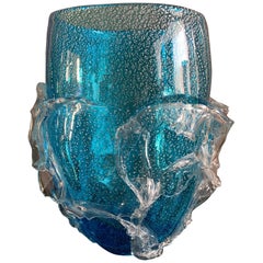 Single Large Mid-Century Modern Blue Murano Vase
