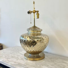 Single Large Mid-Century Modern Table Lamp, Mercury Glass, Brass, Jar, Urn Shape