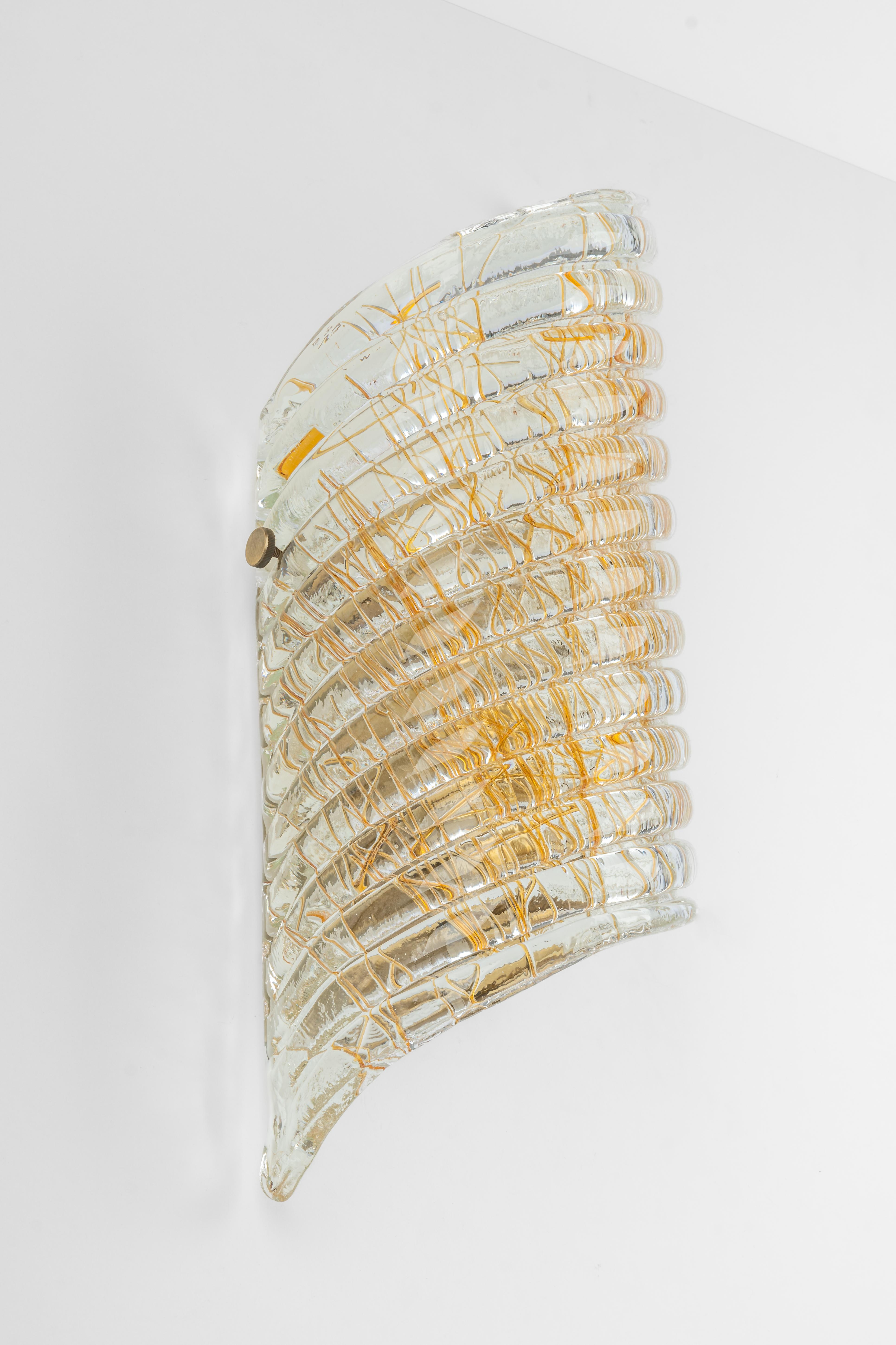 Mid-Century Modern Single Large Murano Brass Sconce by Hillebrand, Germany, 1970s For Sale