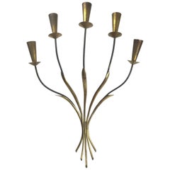 Retro Large Floral theater wall lamp with 5 branches in a brass finish 1950 Italy