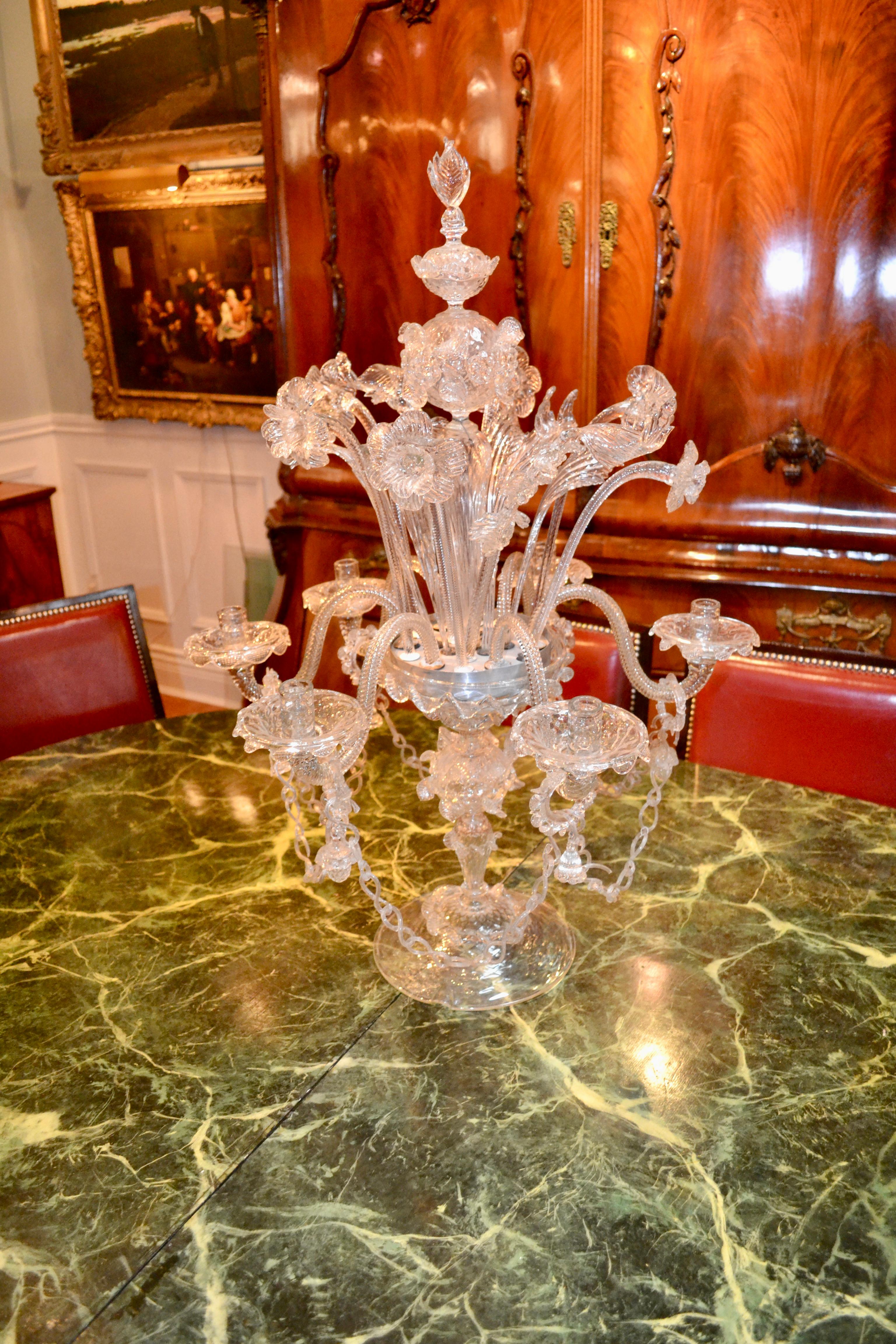 Renaissance Revival Single Large Venetian Glass Candelabra For Sale