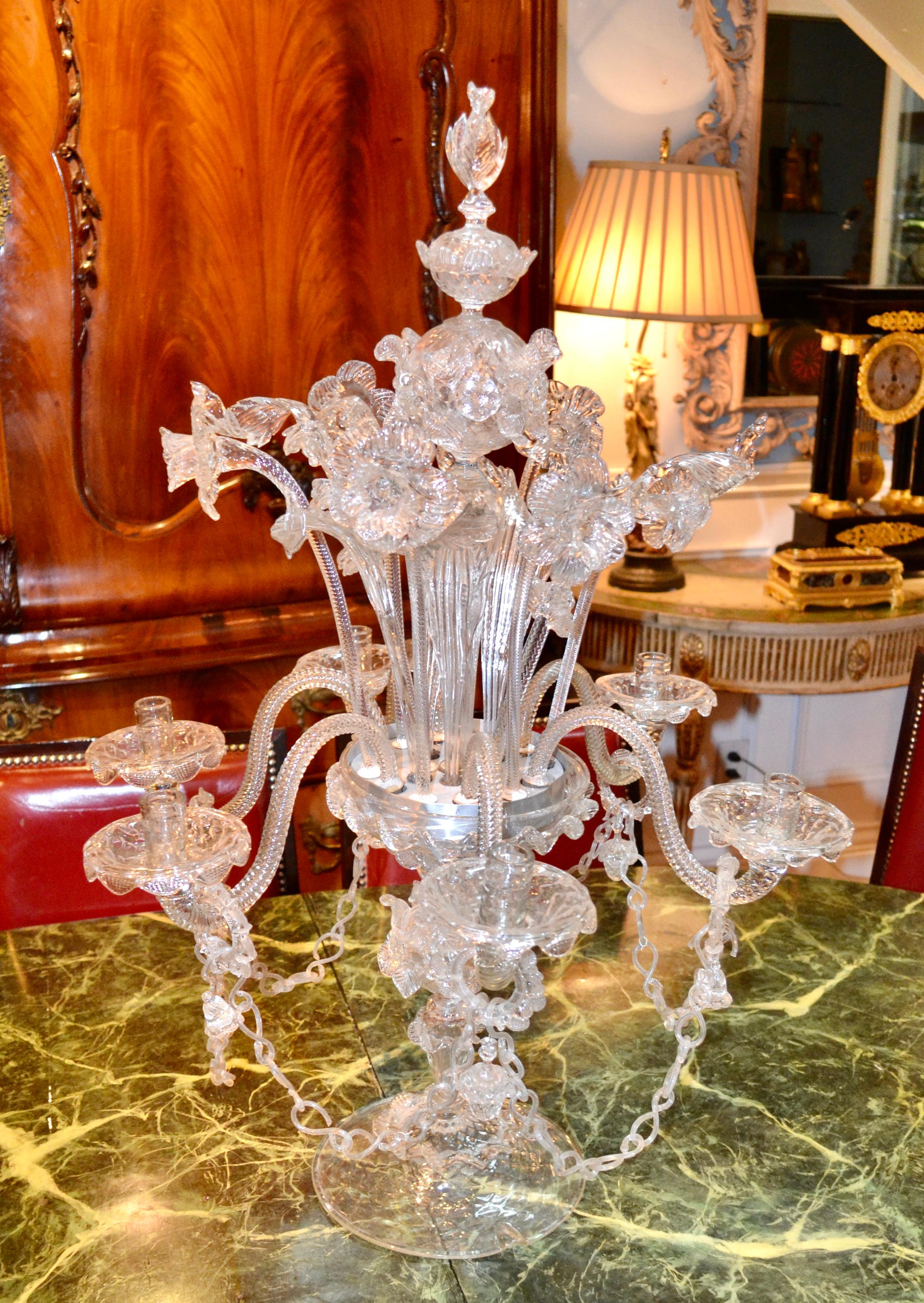 Hand-Crafted Single Large Venetian Glass Candelabra For Sale