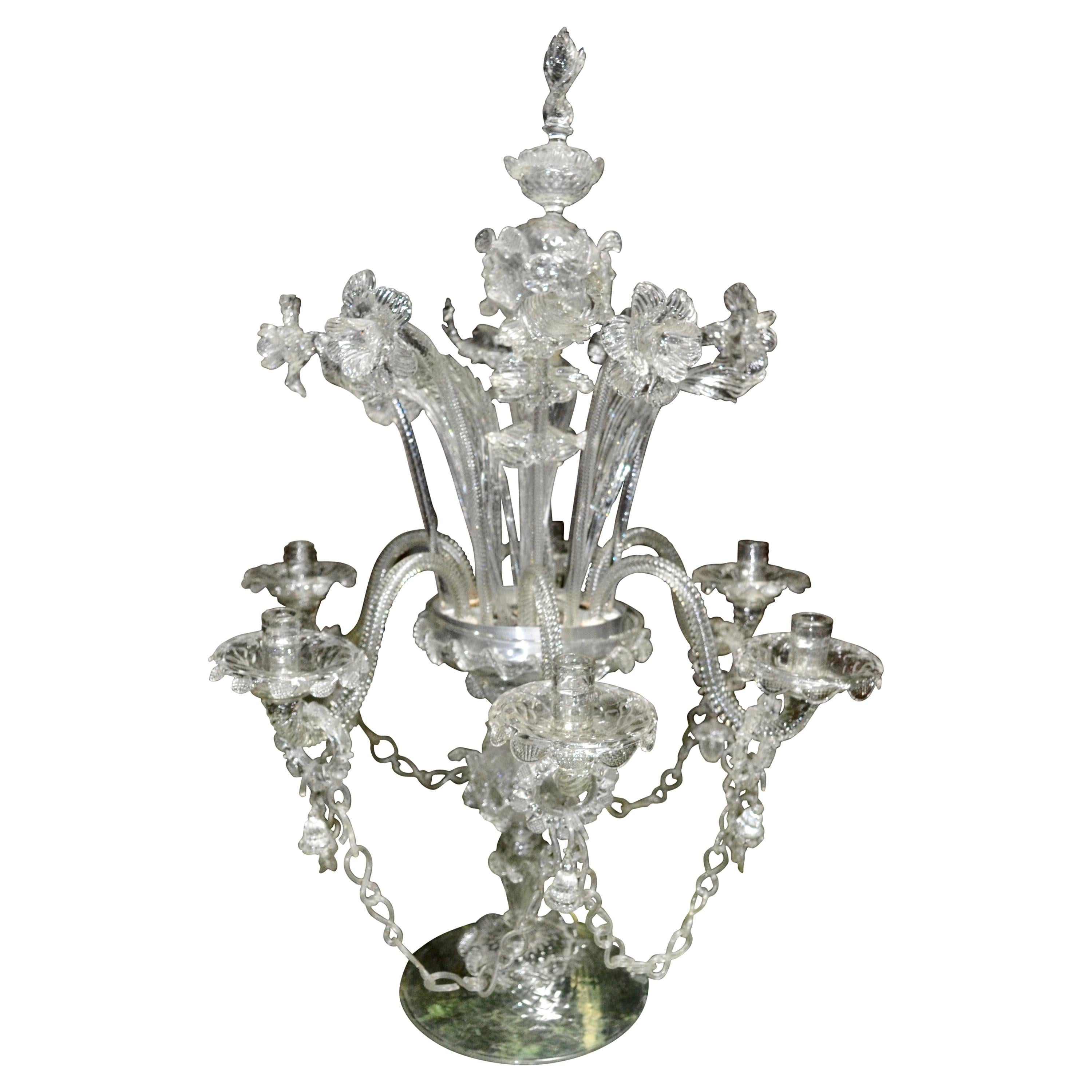Single Large Venetian Glass Candelabra For Sale