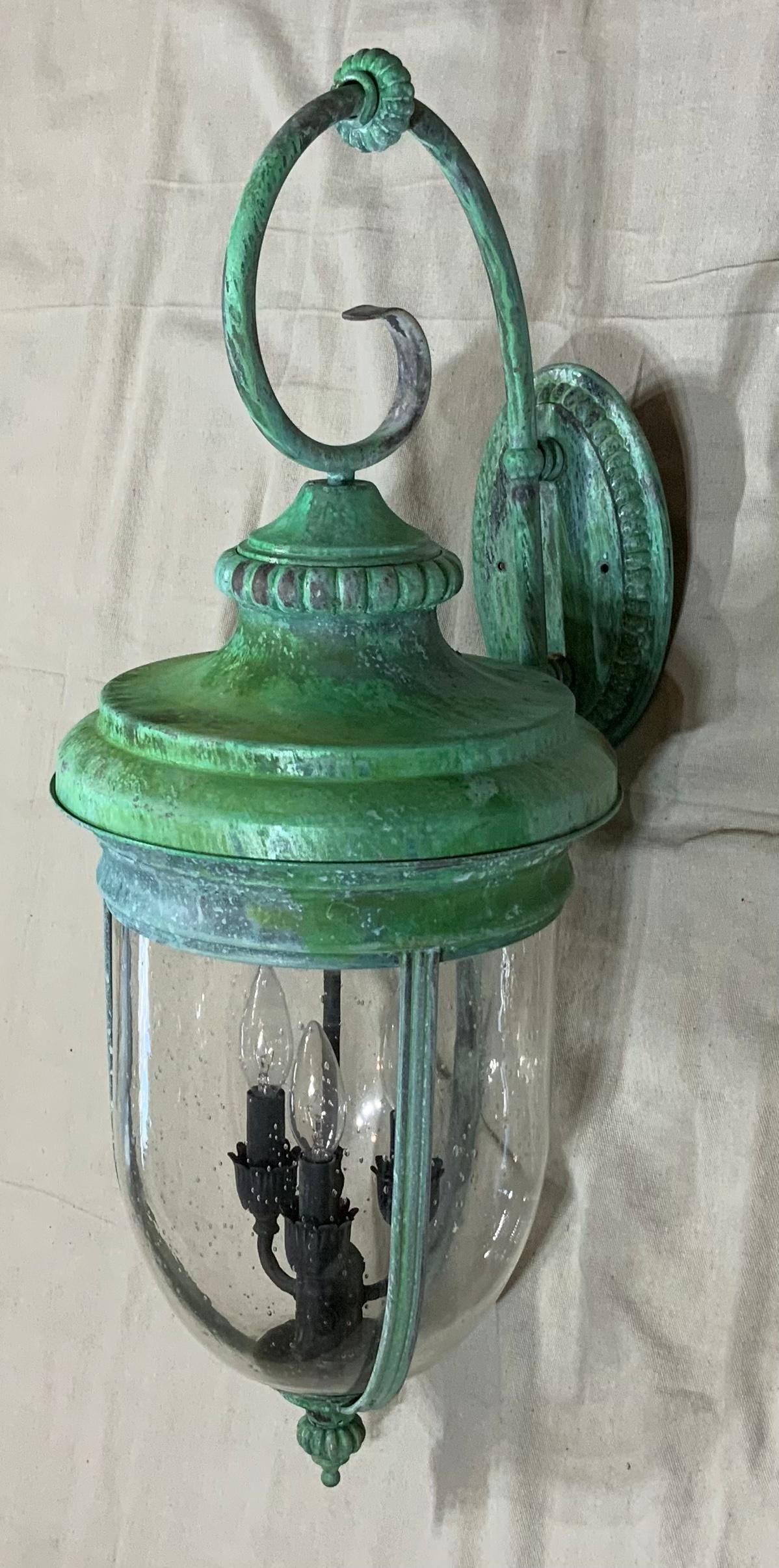 American Single Large Vintage Pair of Handcrafted Wall-Mounted Copper-brass Lantern