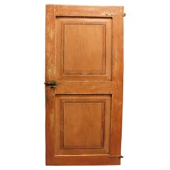 Antique Single-leaf door in orange lacquered wood with painted squares, Italy