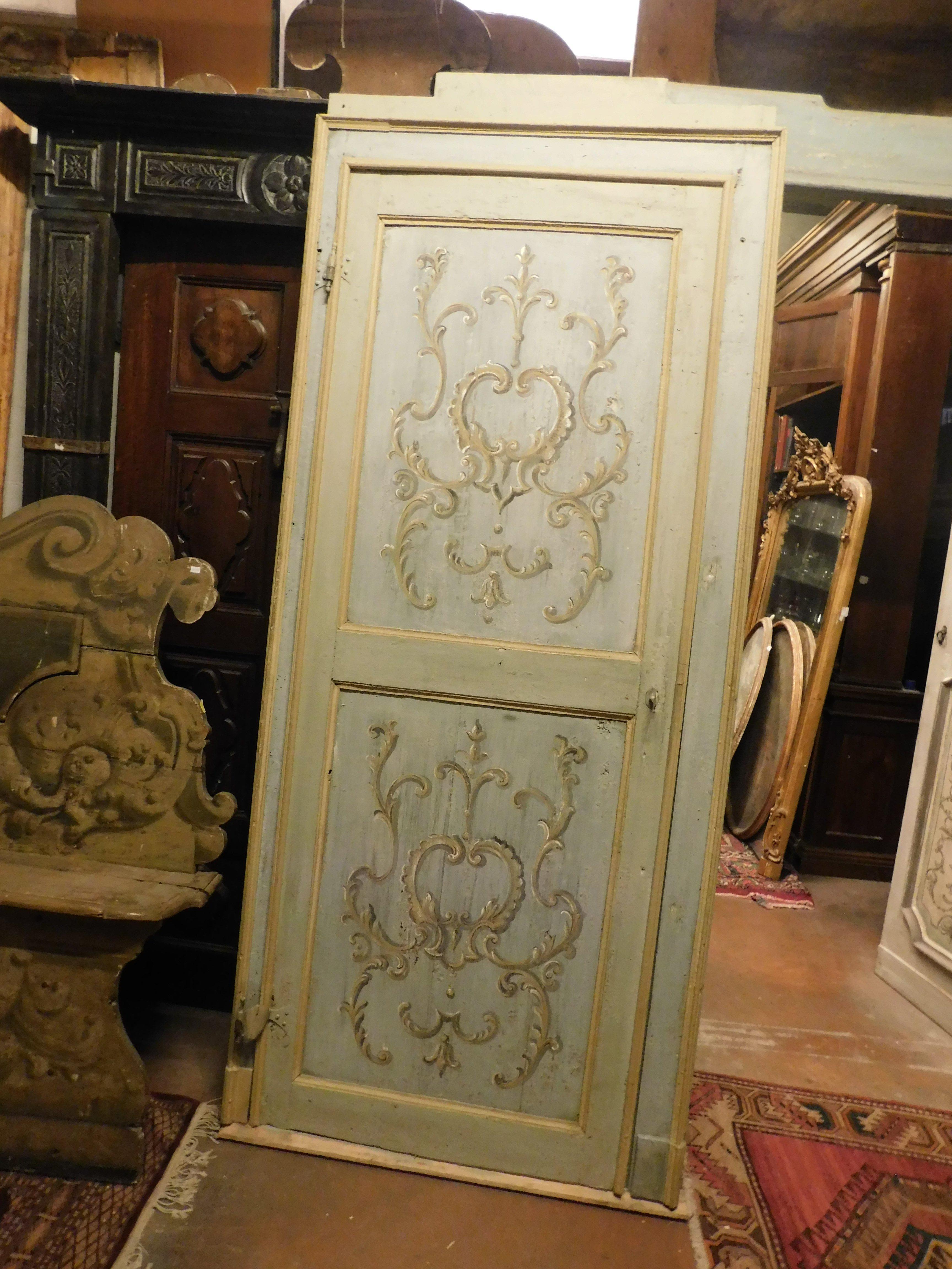 Puerta de una hoja, madera ricamente pintada completa con marco original, Italia Italiano en venta