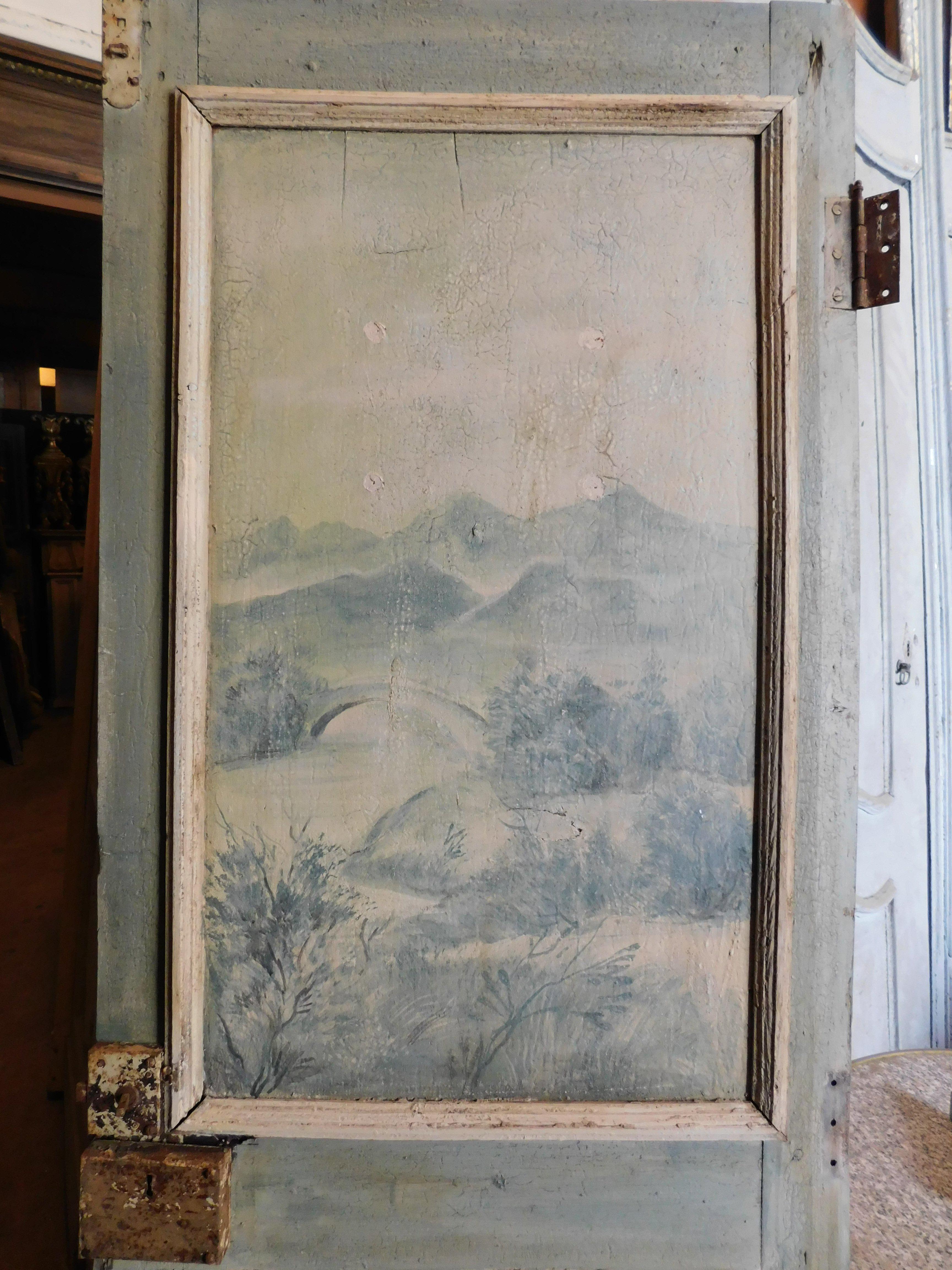 Single-leaf lacquered wooden door, panels painted with landscapes, Italy For Sale 7