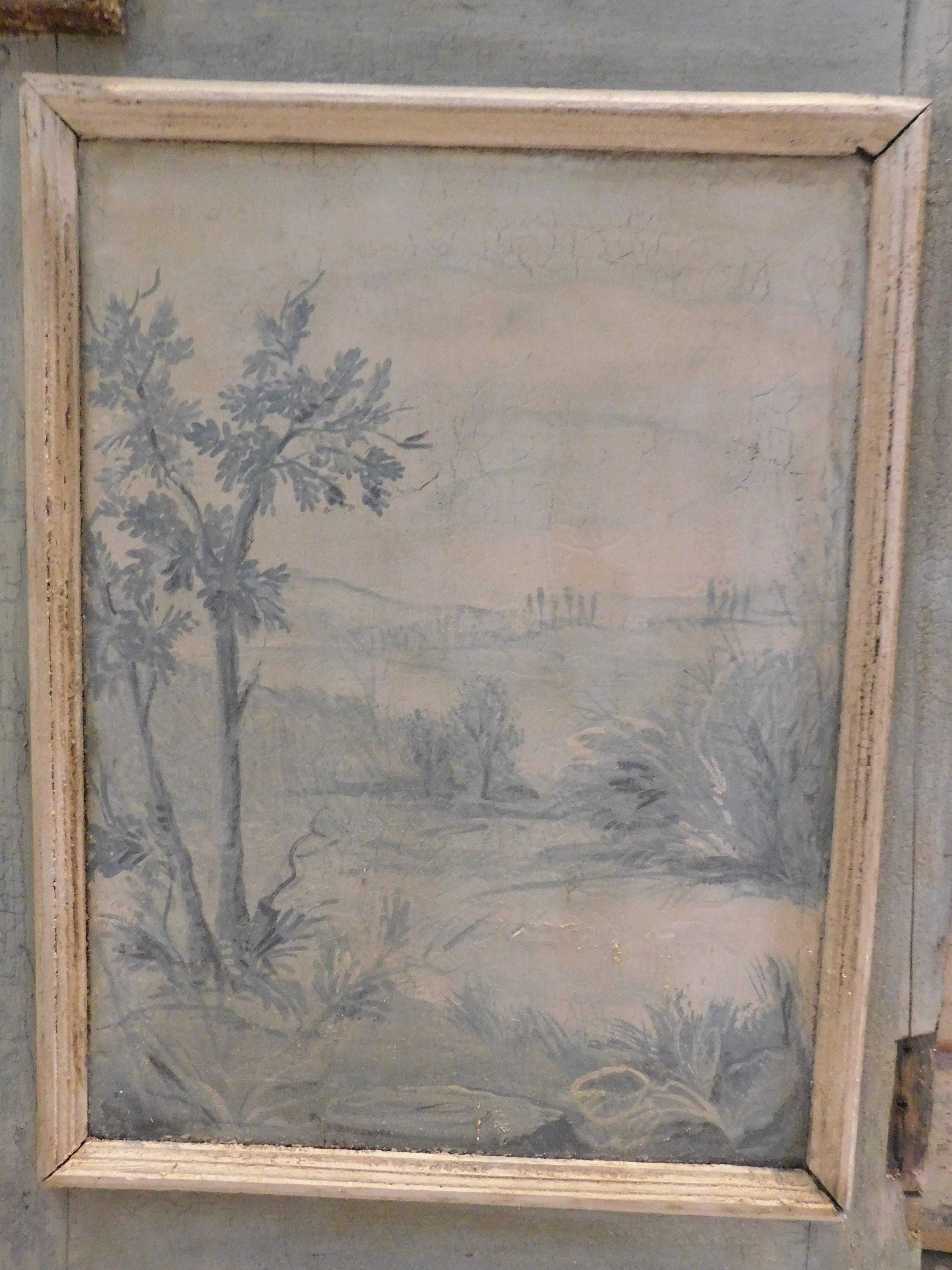 Single-leaf lacquered wooden door, panels painted with landscapes, Italy For Sale 2