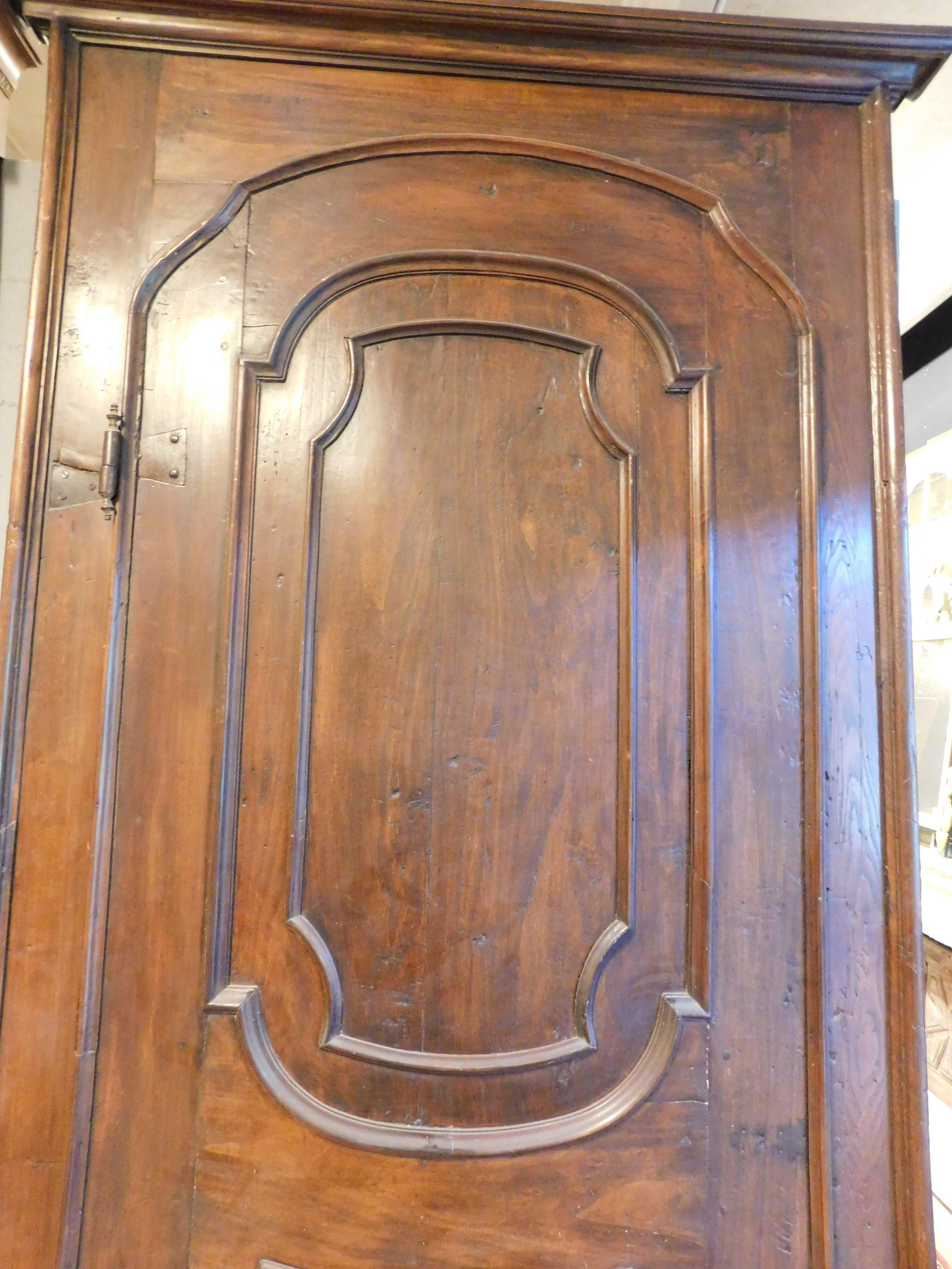 Hand-Carved Single-leaf poplar door with arched panel and carved panel, Italy For Sale