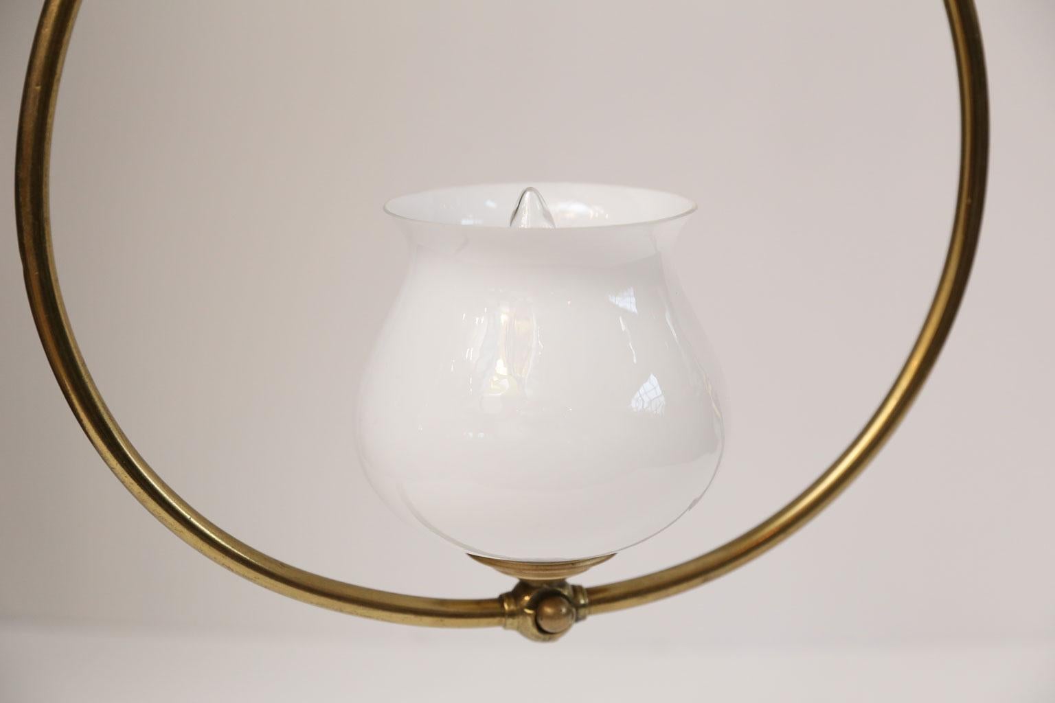 Simple Brass and Milk Glass Hall Lantern 3