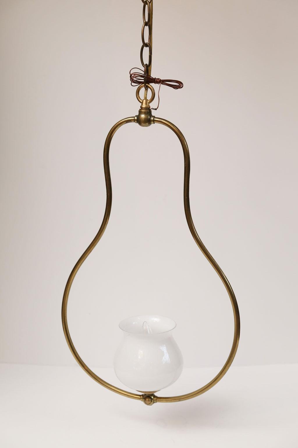 Country Simple Brass and Milk Glass Hall Lantern