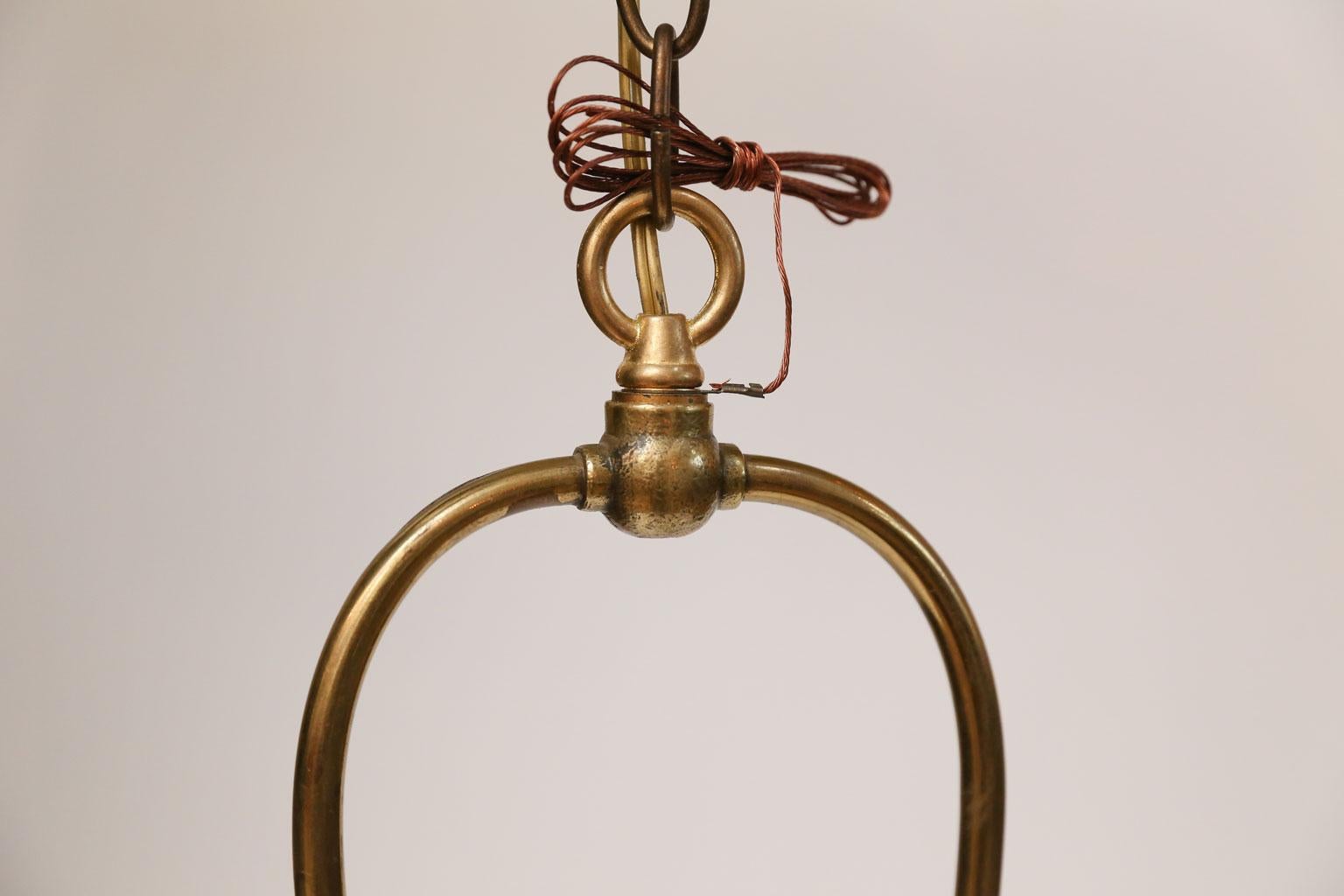 French Simple Brass and Milk Glass Hall Lantern