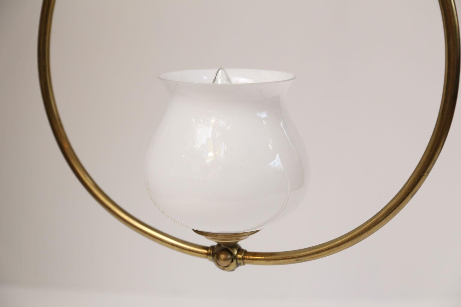 Simple Brass and Milk Glass Hall Lantern In Good Condition In Houston, TX