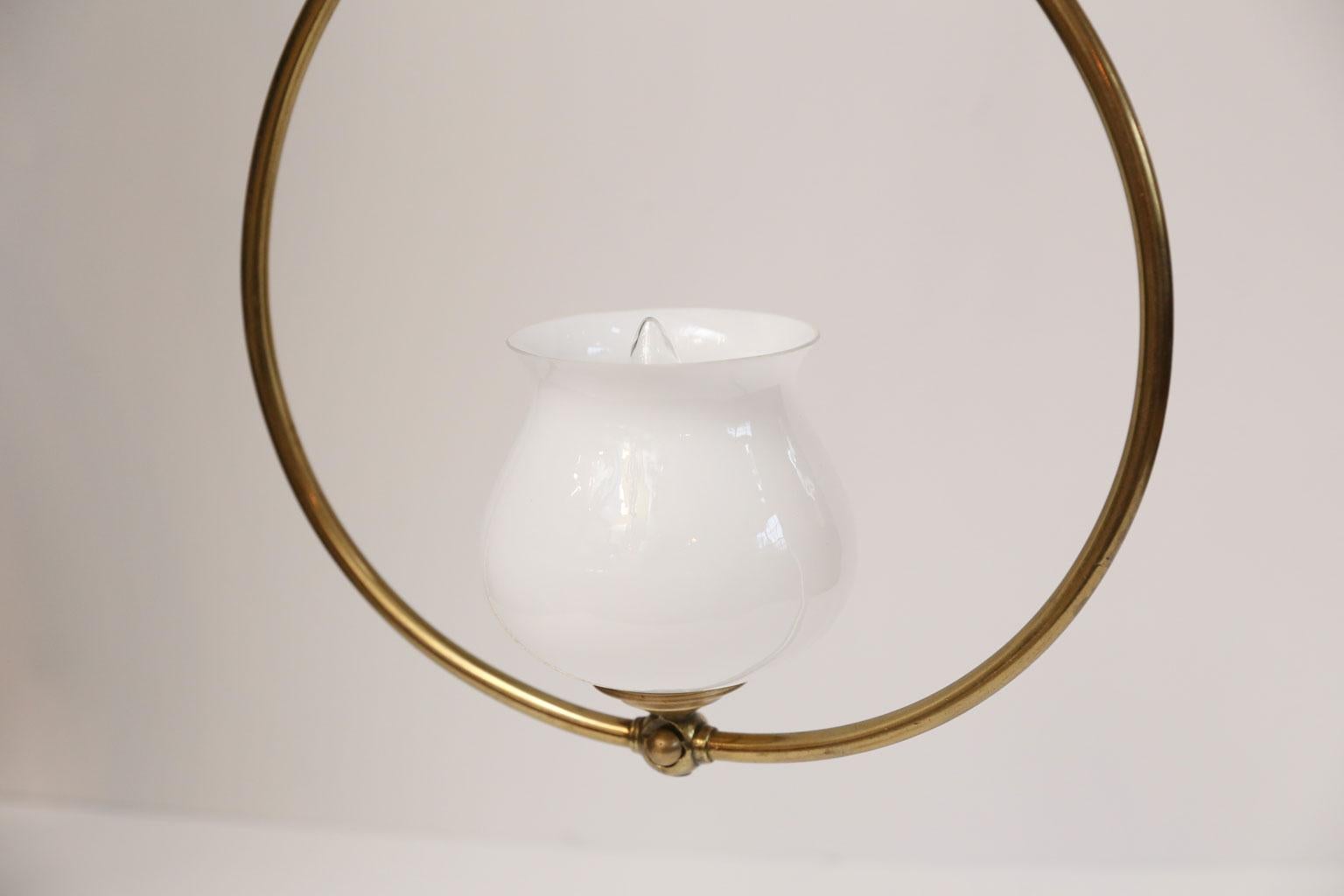 Simple Brass and Milk Glass Hall Lantern 1