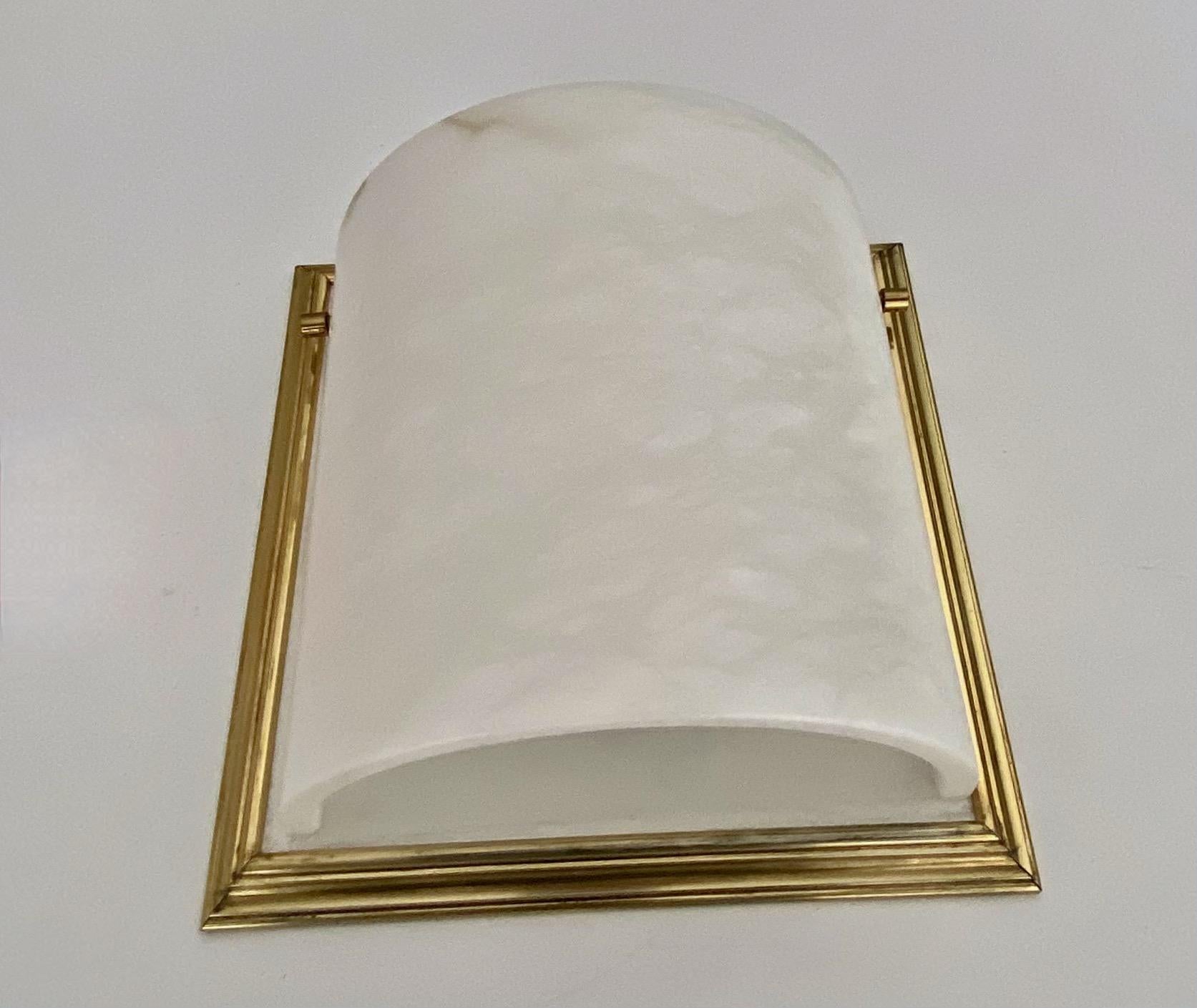Single Lightolier Alabaster Brass Wall Sconce For Sale 1